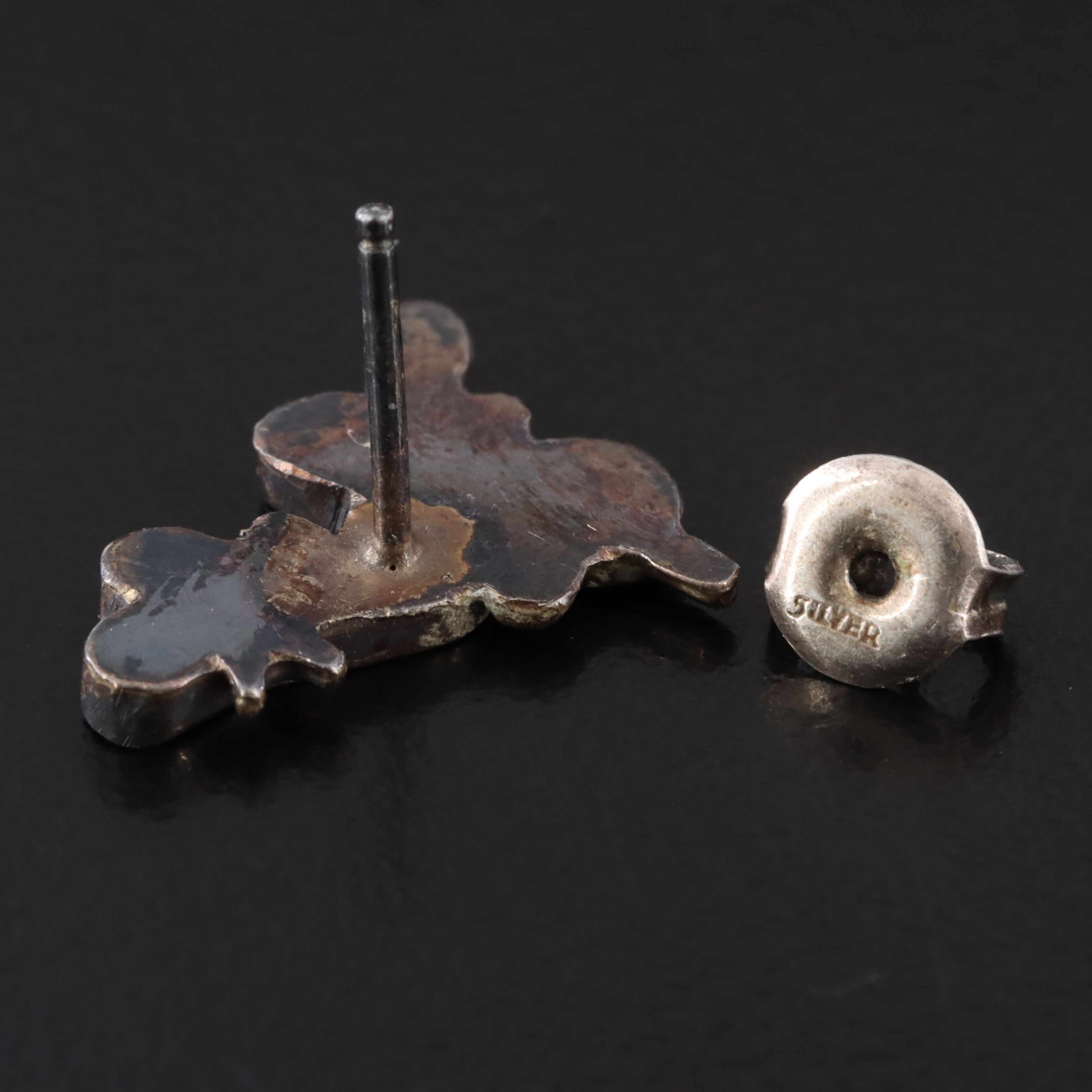 Sterling Mother-of-Pearl, Coral, and Horn Inlay Bird Earrings