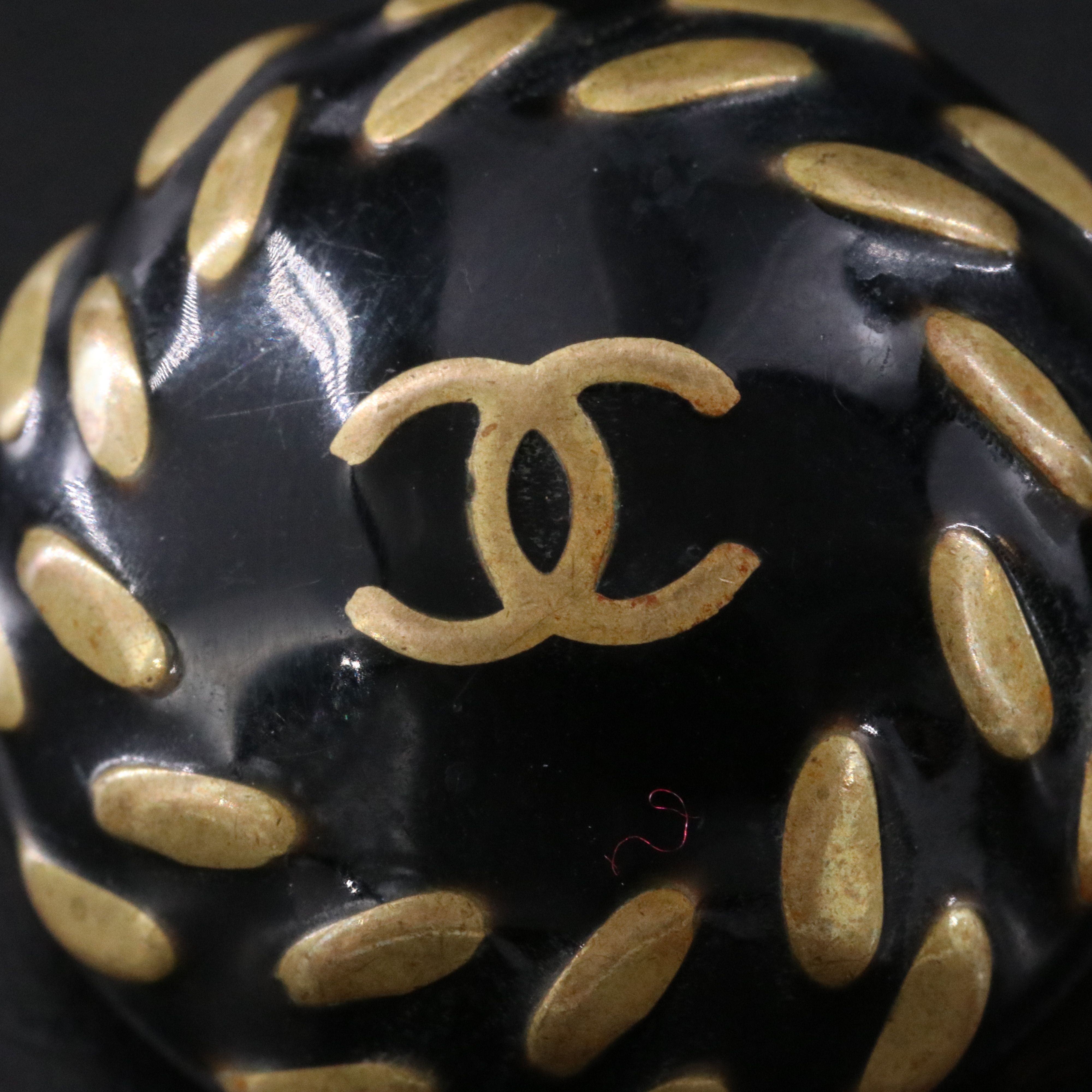 Chanel CC Black Enamel Dome Clip Earrings 1997