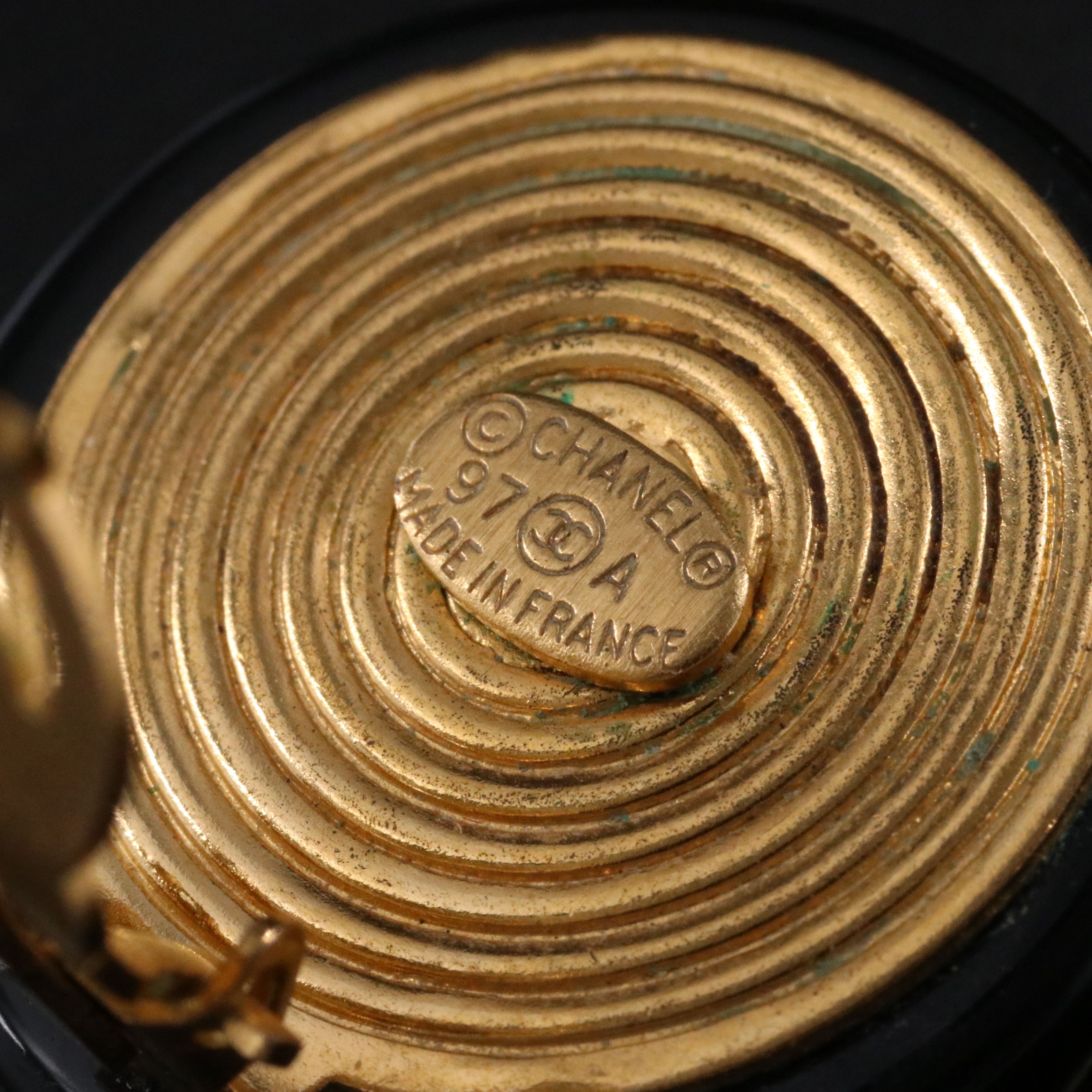 Chanel CC Black Enamel Dome Clip Earrings 1997