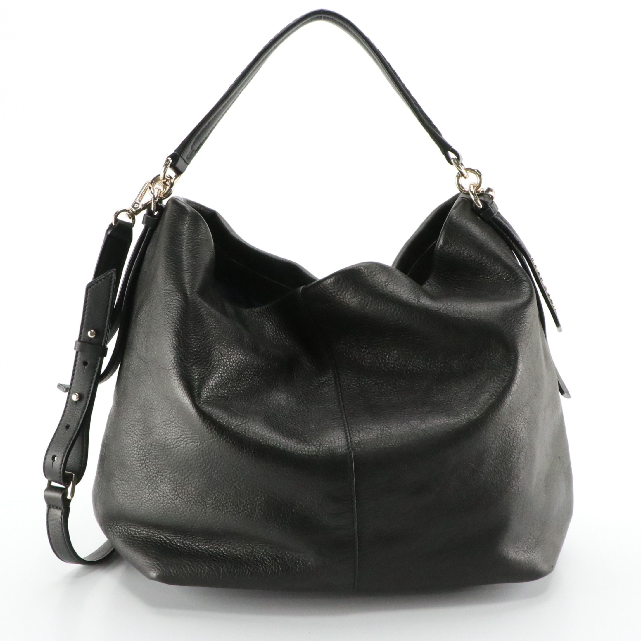 Cole Haan Black Grained Leather Two-Way Hobo Tote Bag
