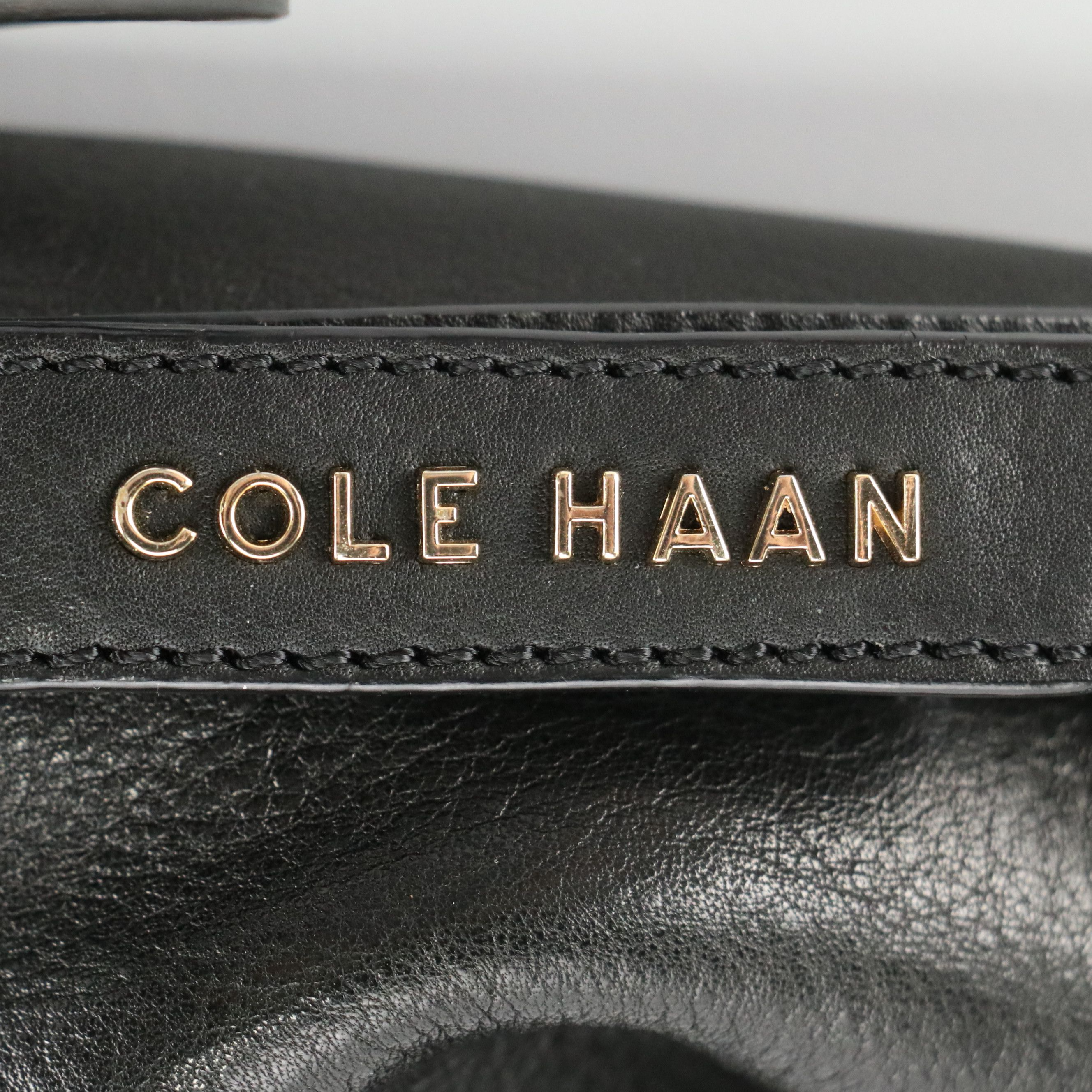 Cole Haan Black Grained Leather Two-Way Hobo Tote Bag