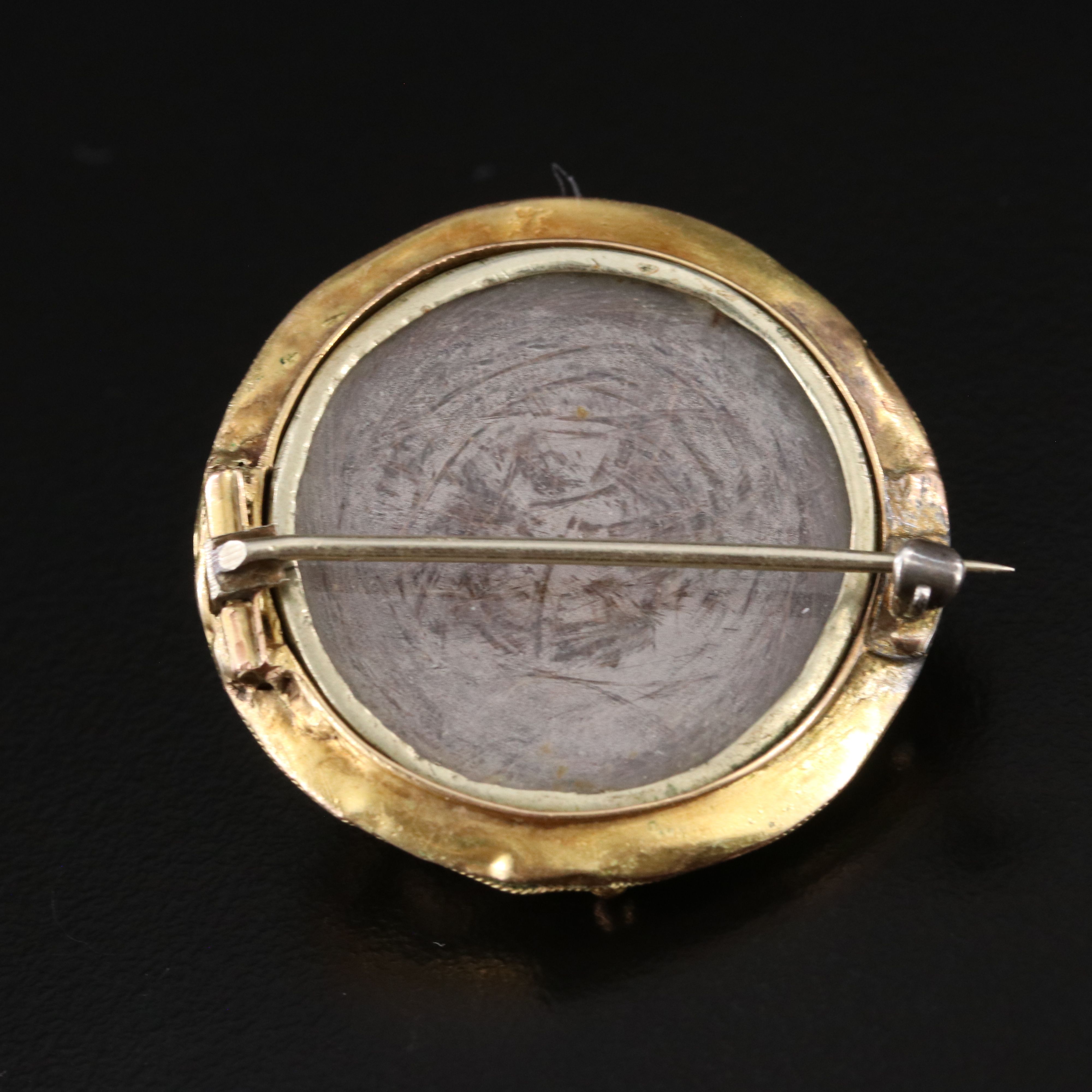 Victorian Etruscan Revival Garnet Sentimental Hair Locket Brooch