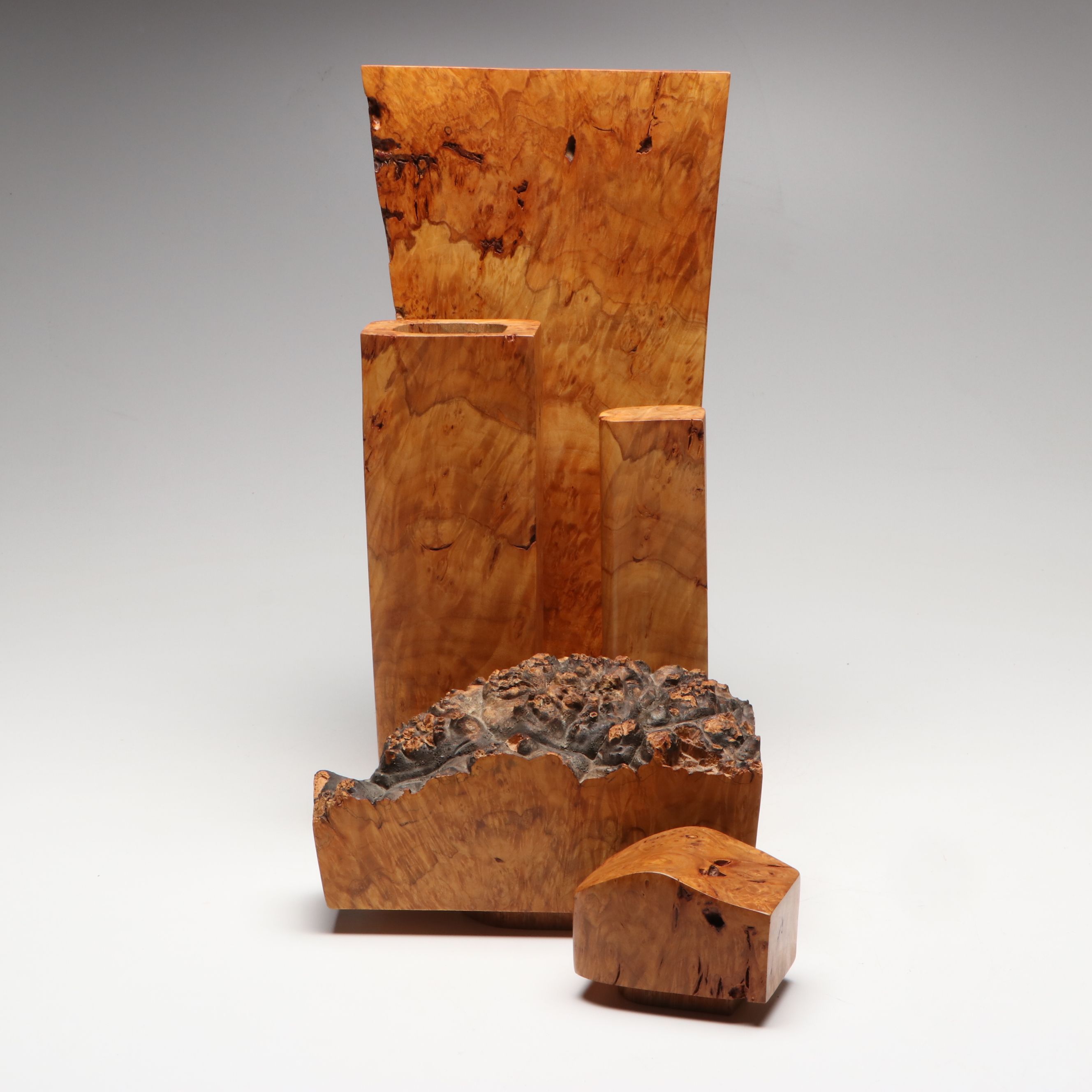 Michael Elkan Stacking Burl Wood Vessels