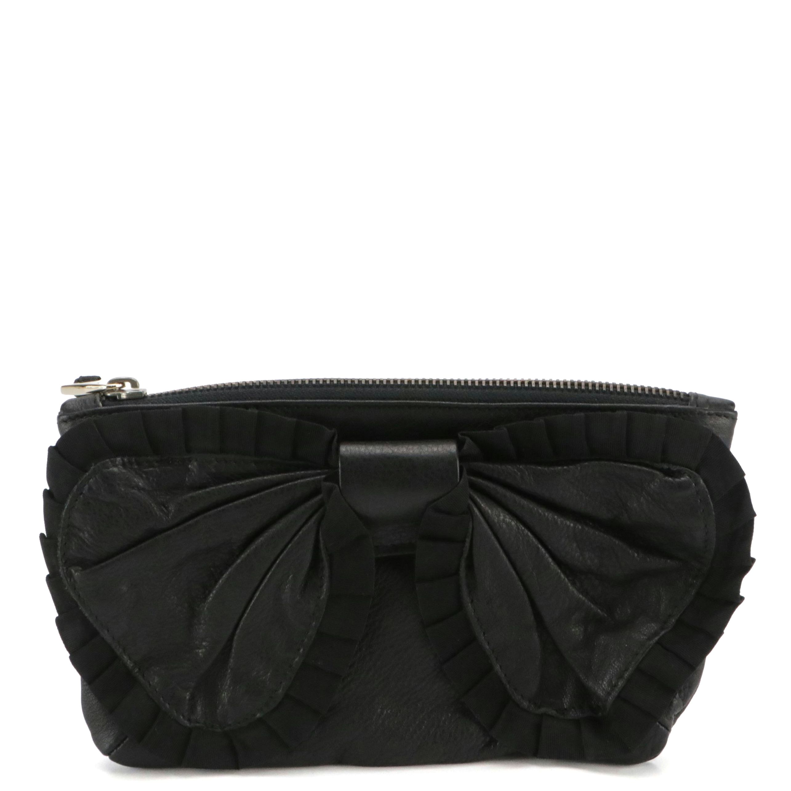 Valentino Garavani RED V Bow Wristlet in Black Calfskin Leather, With Tag