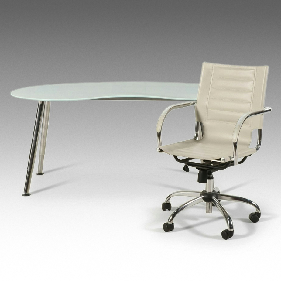 Contemporary Kidney-Shaped Glass Desk with Office Star Adjustable Office Chair