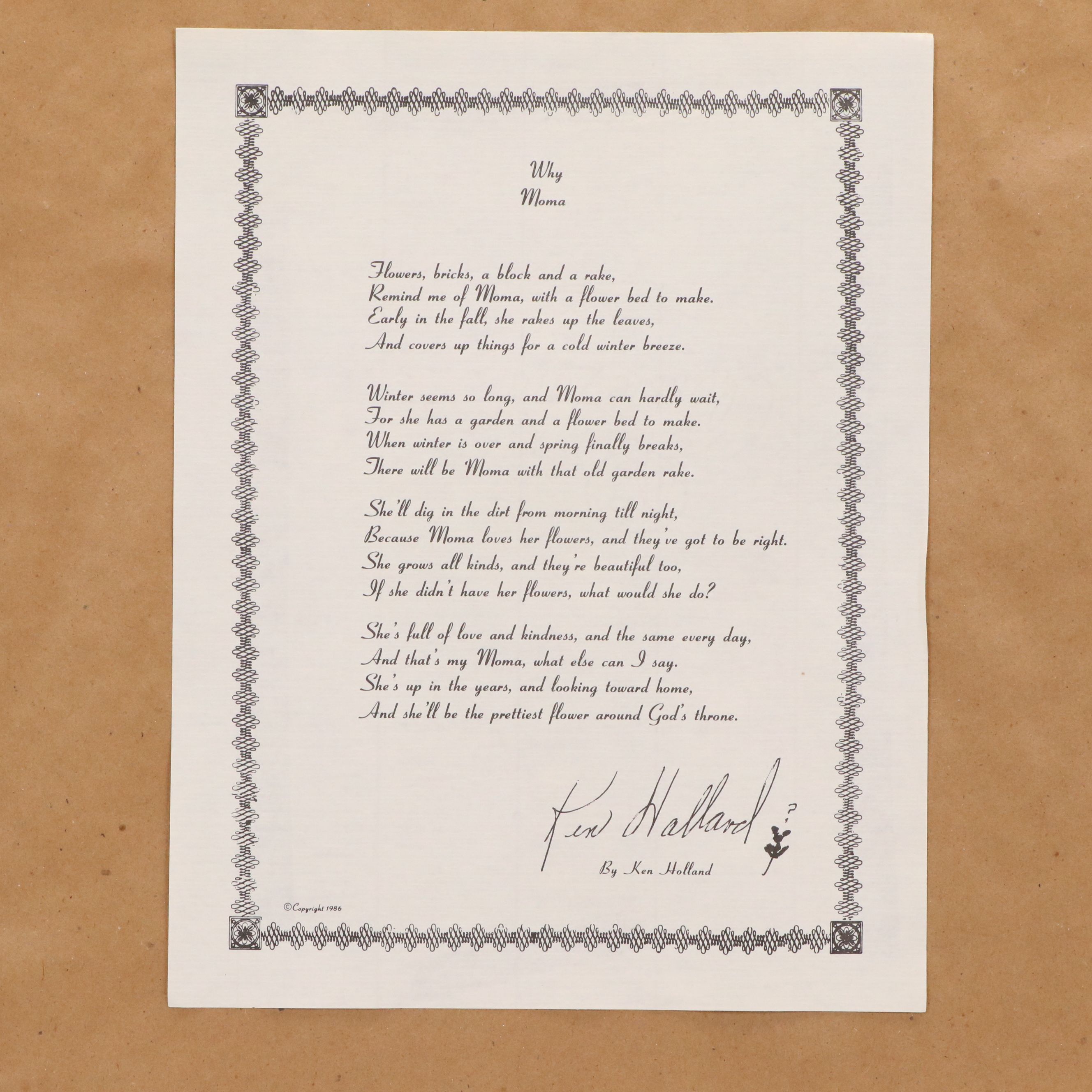 Ken Holland Offset Lithograph "Moma (St. John 19:27)," 1986