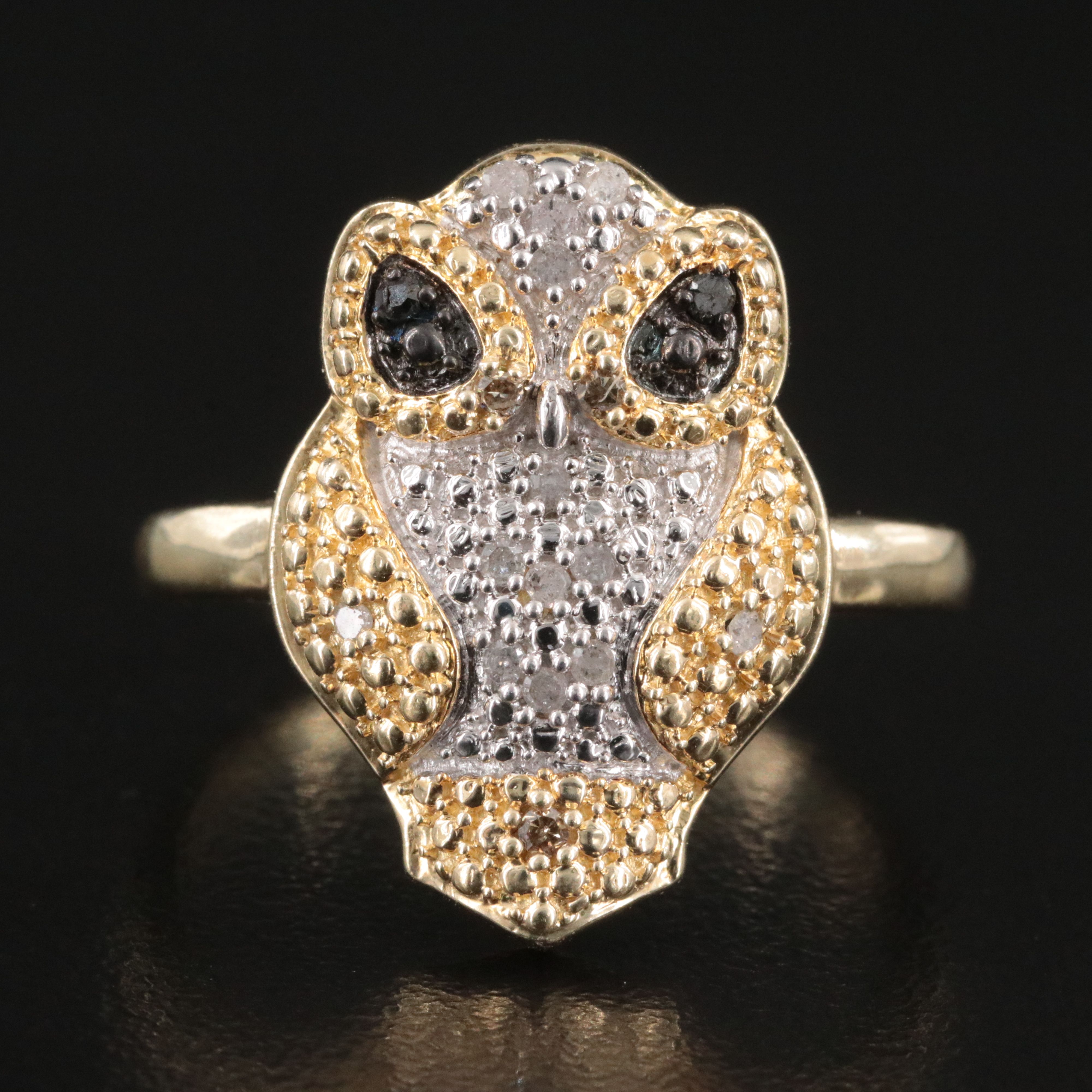Sterling Diamond Owl Ring with Fancy Color Diamonds
