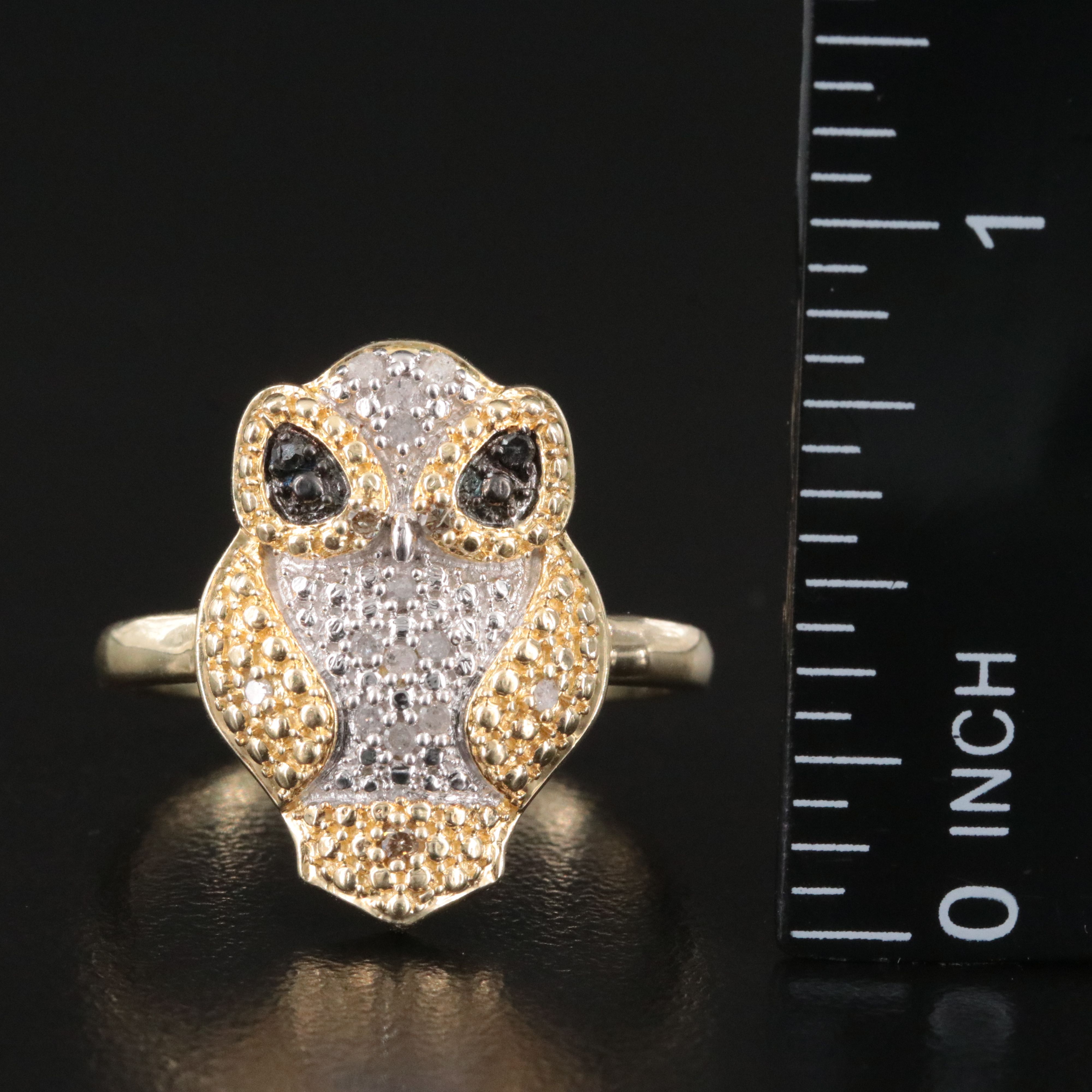 Sterling Diamond Owl Ring with Fancy Color Diamonds