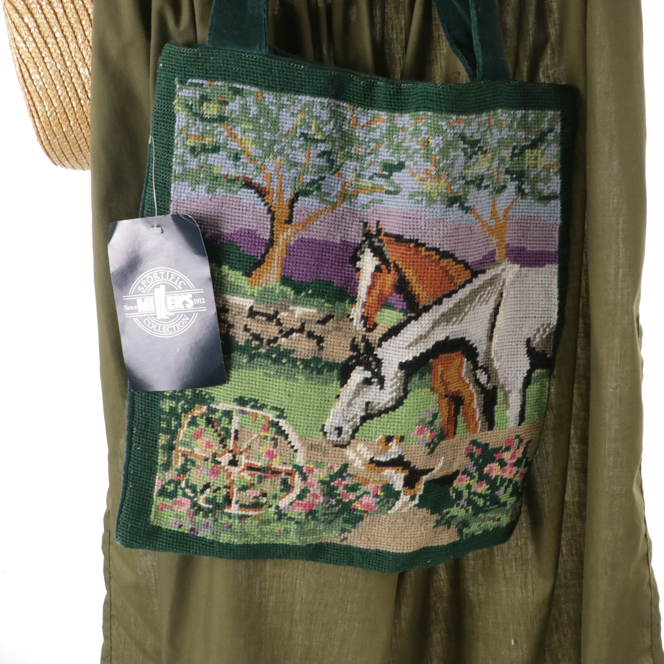 Miller's Horse Needlepoint Bag, Other Vintage Straw Bonnet, Dress, Apron, & More