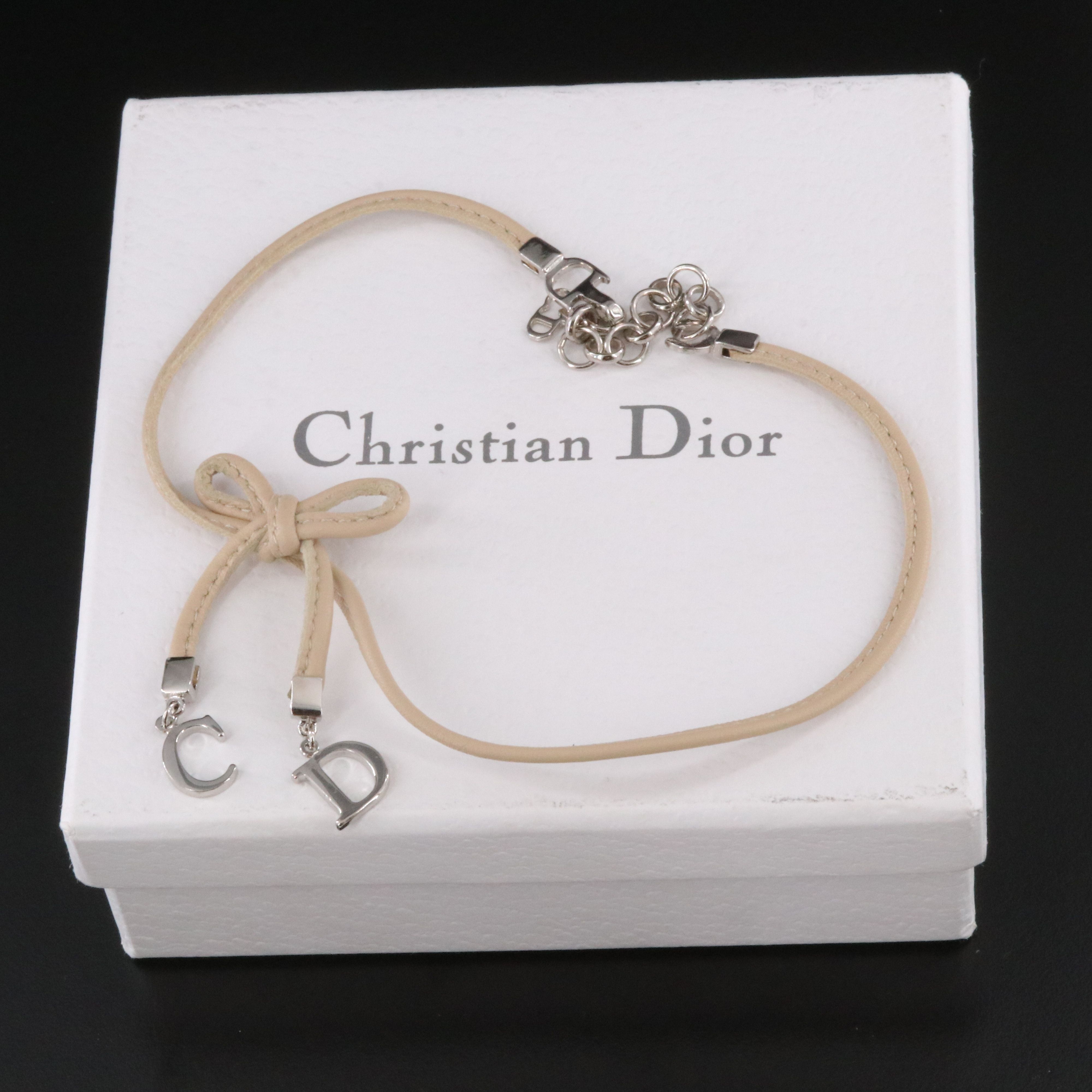 Christian Dior CD Bow Leather Choker Necklace
