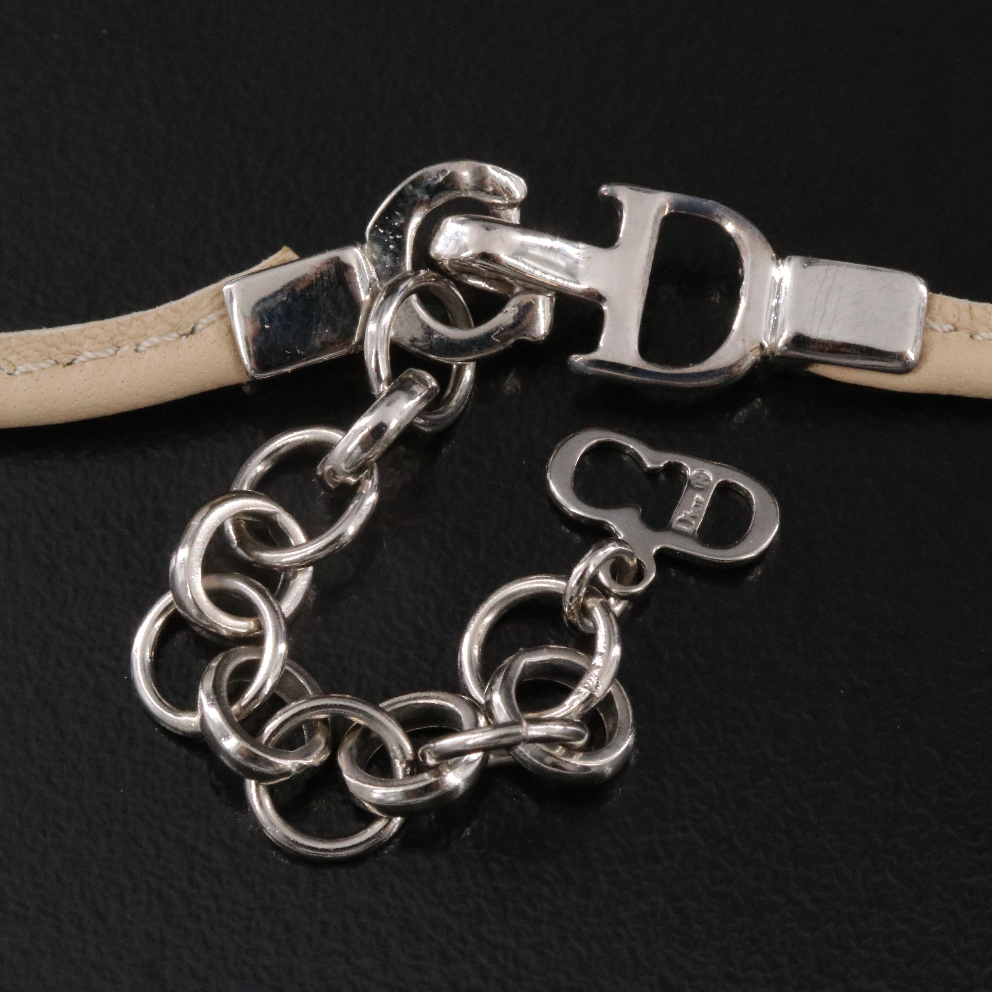 Christian Dior CD Bow Leather Choker Necklace