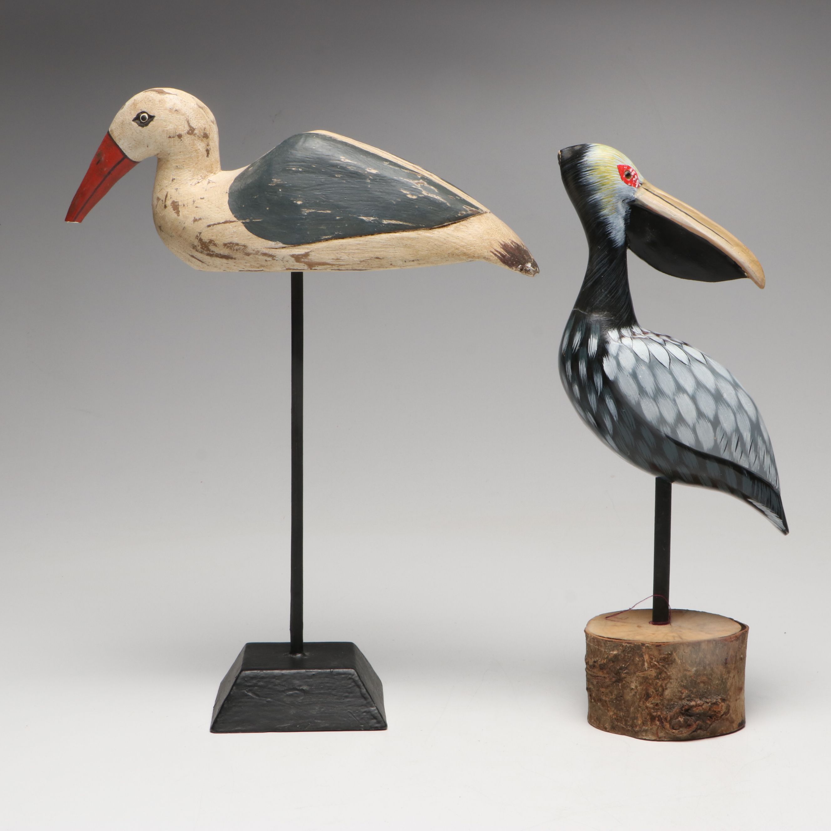 Hand-Painted Carved Wood Heron and More Bird Sculptures