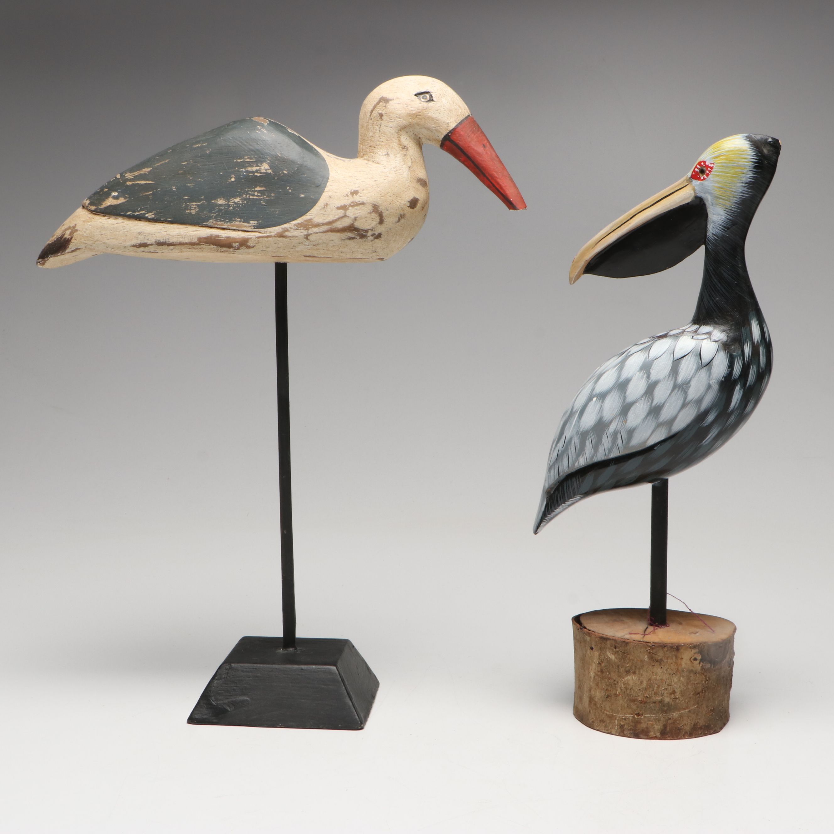 Hand-Painted Carved Wood Heron and More Bird Sculptures