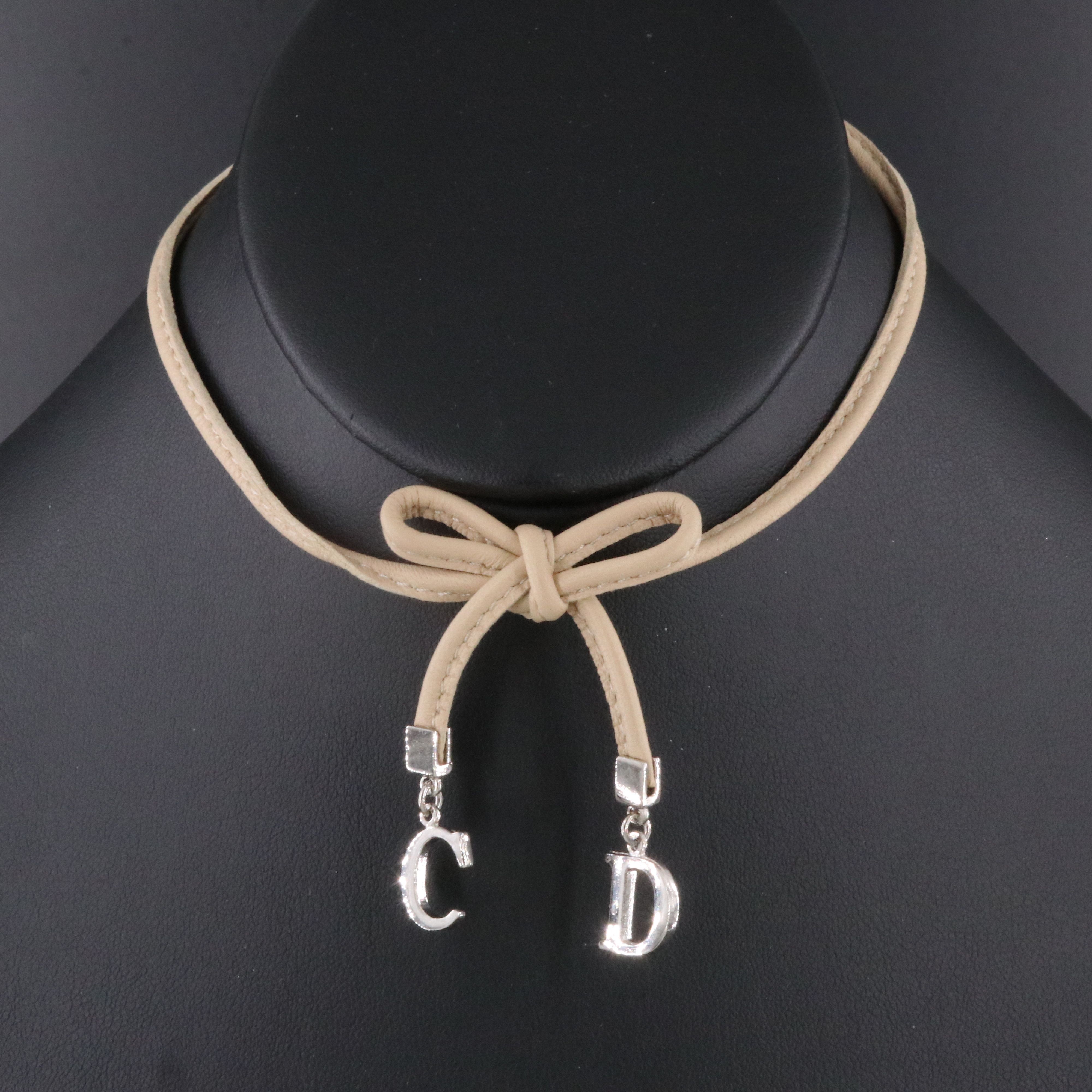 Christian Dior CD Bow Leather Choker Necklace