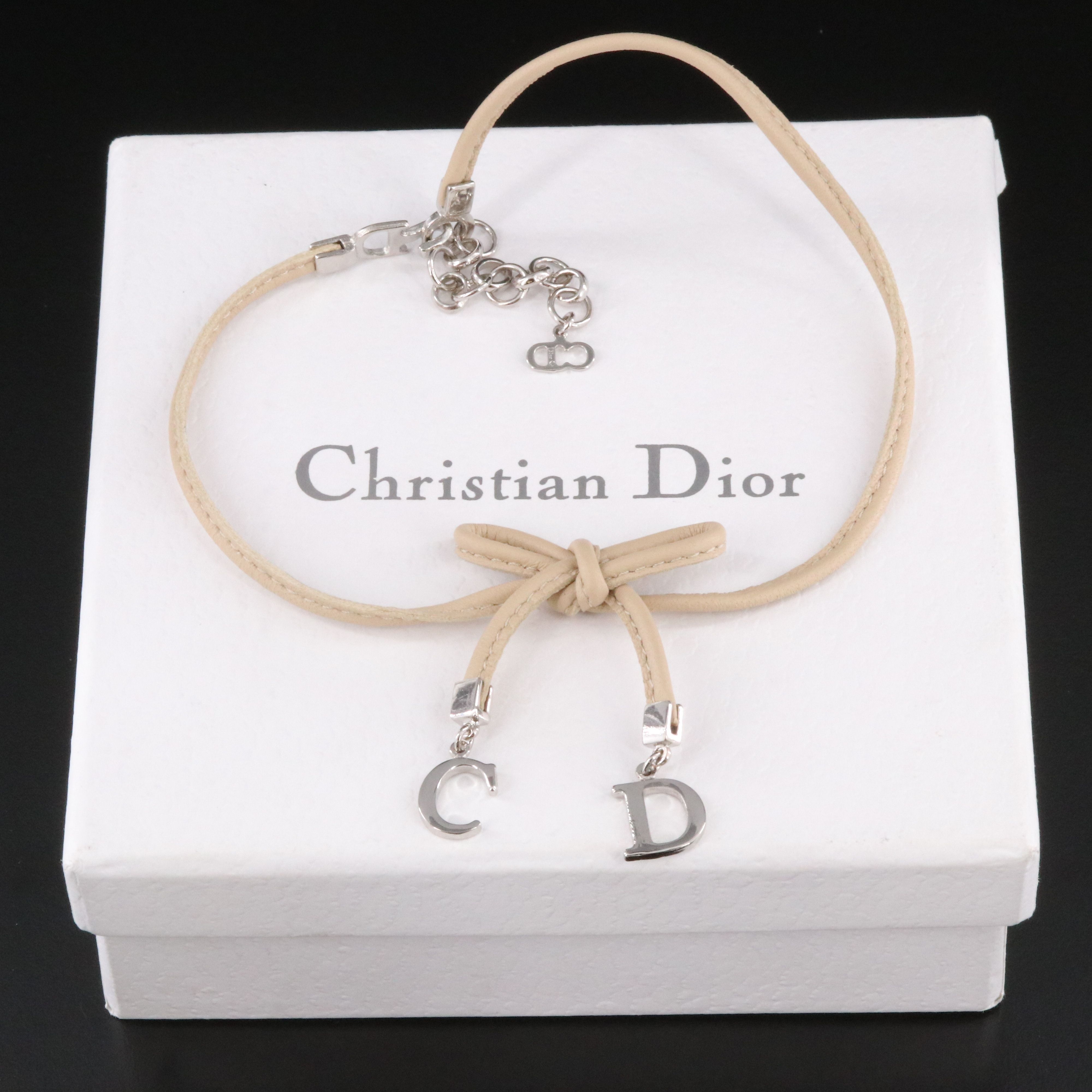 Christian Dior CD Bow Leather Choker Necklace