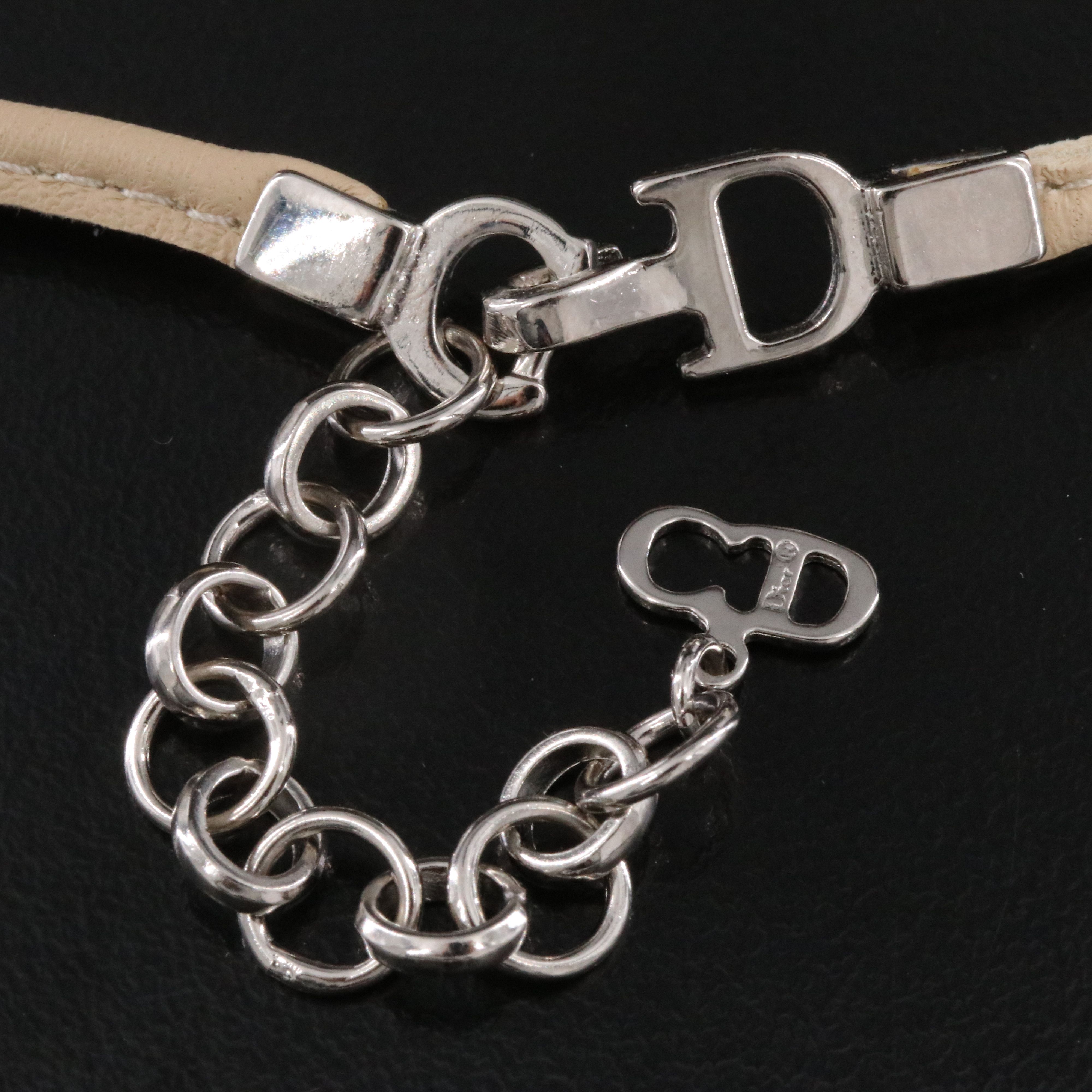 Christian Dior CD Bow Leather Choker Necklace