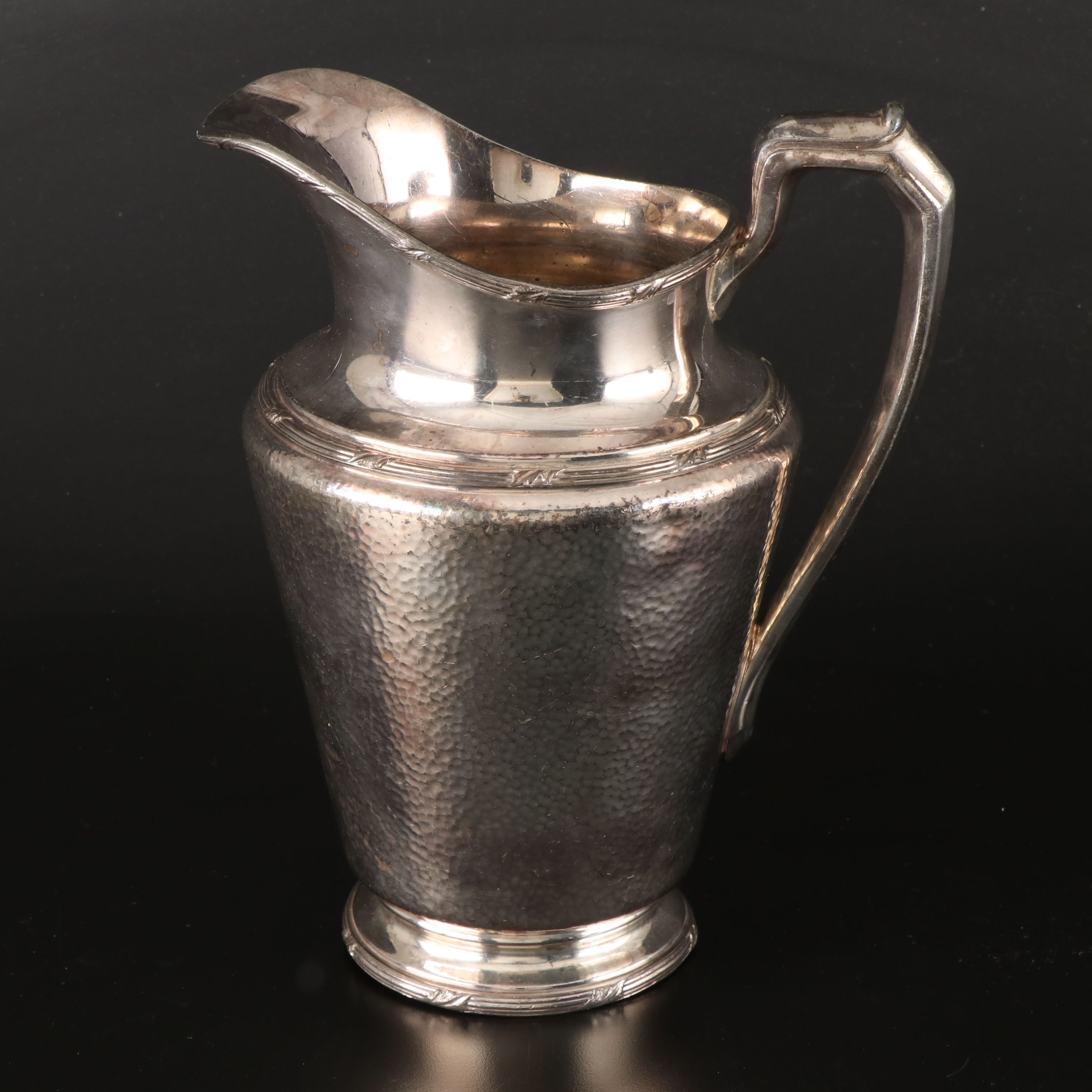 Reed & Barton Art Deco Style Hammered Silver Plate Water Pitcher