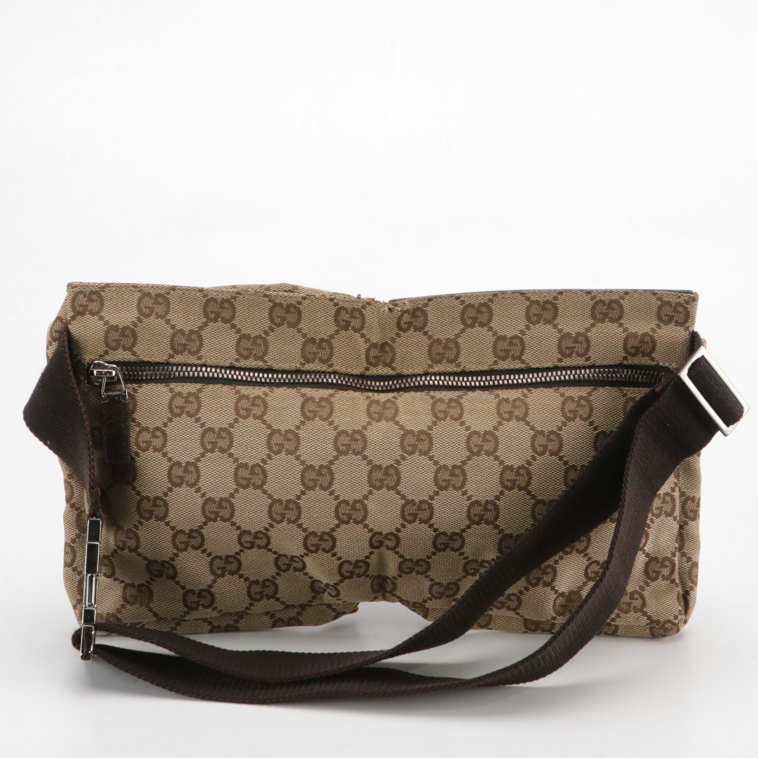Gucci Double Pocket Belt Bag in Brown GG Canvas and Leather