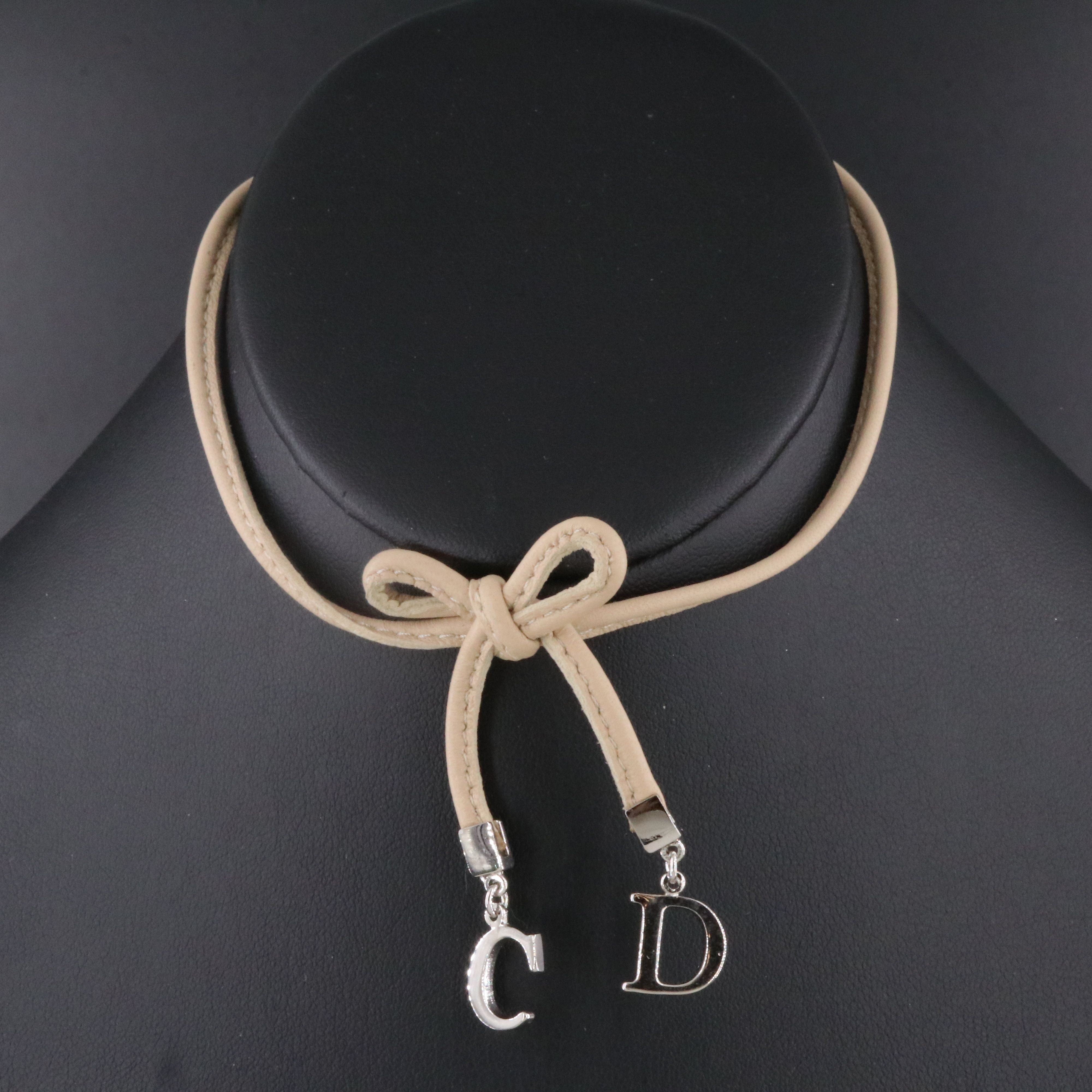 Christian Dior CD Bow Leather Choker Necklace