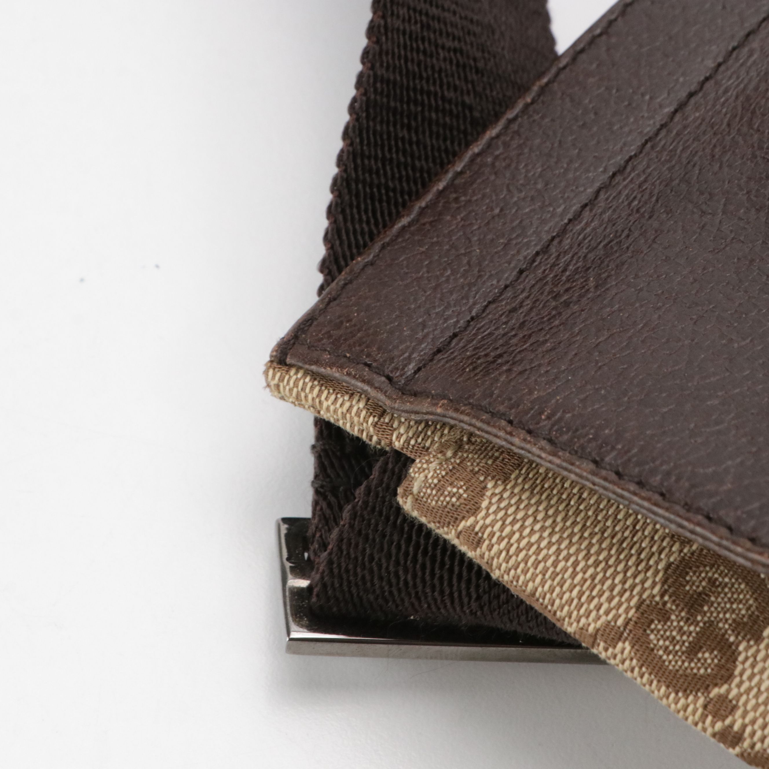 Gucci Double Pocket Belt Bag in Brown GG Canvas and Leather