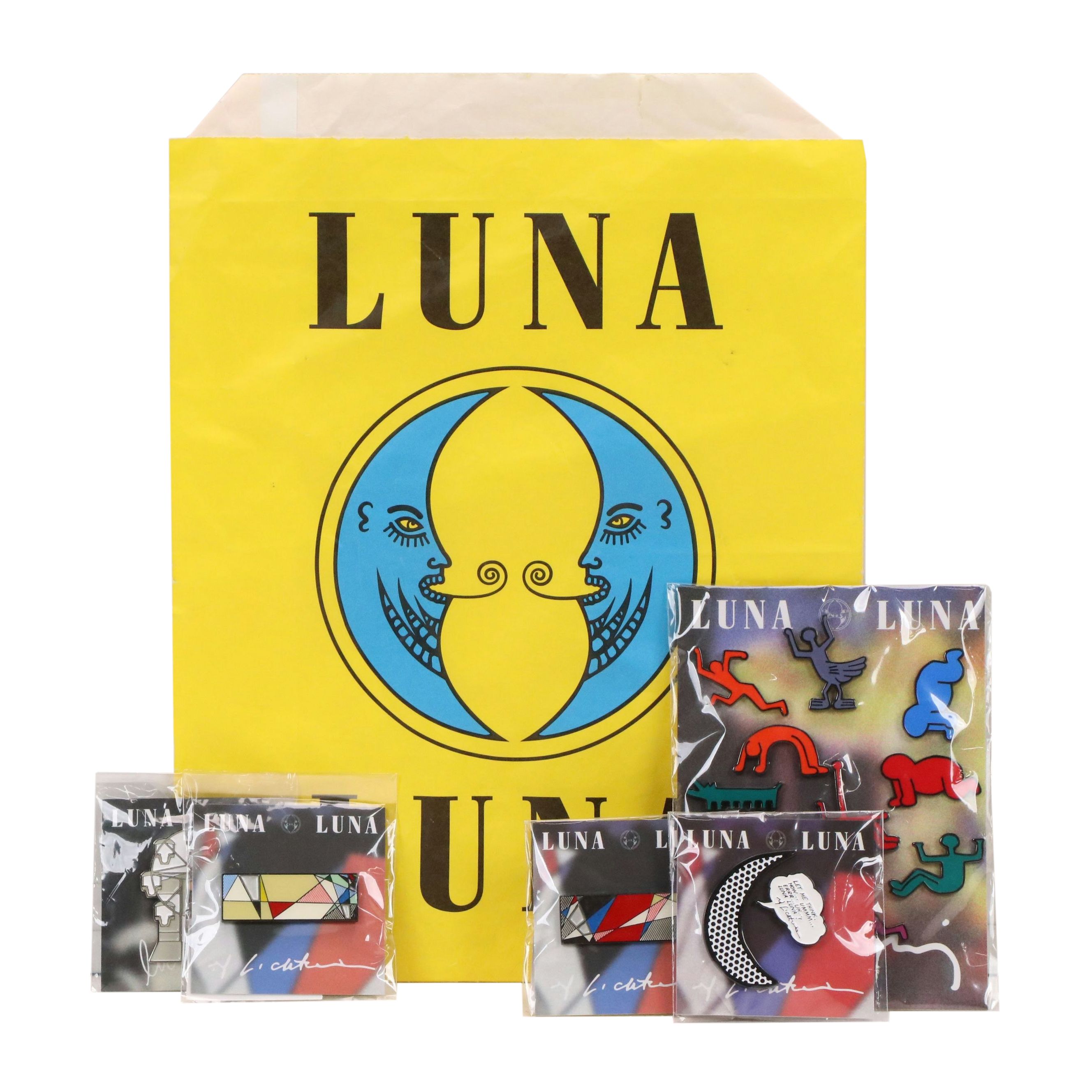 Luna Luna Enamel Pins After Haring, Lichtenstein, and Basquiat, 21st Century
