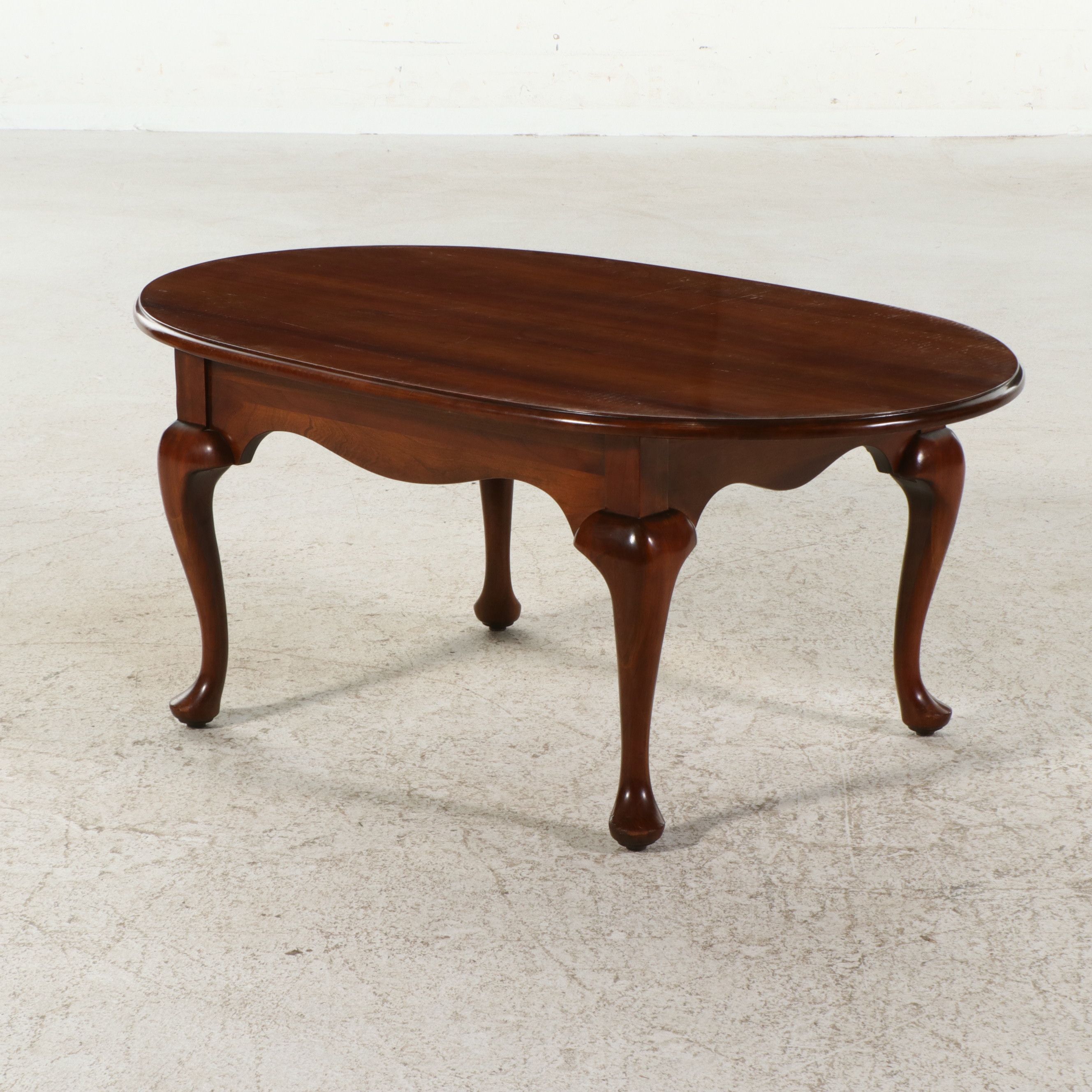Harden Solid Cherry Queen Anne Style Oval Coffee Table, Late 20th Century