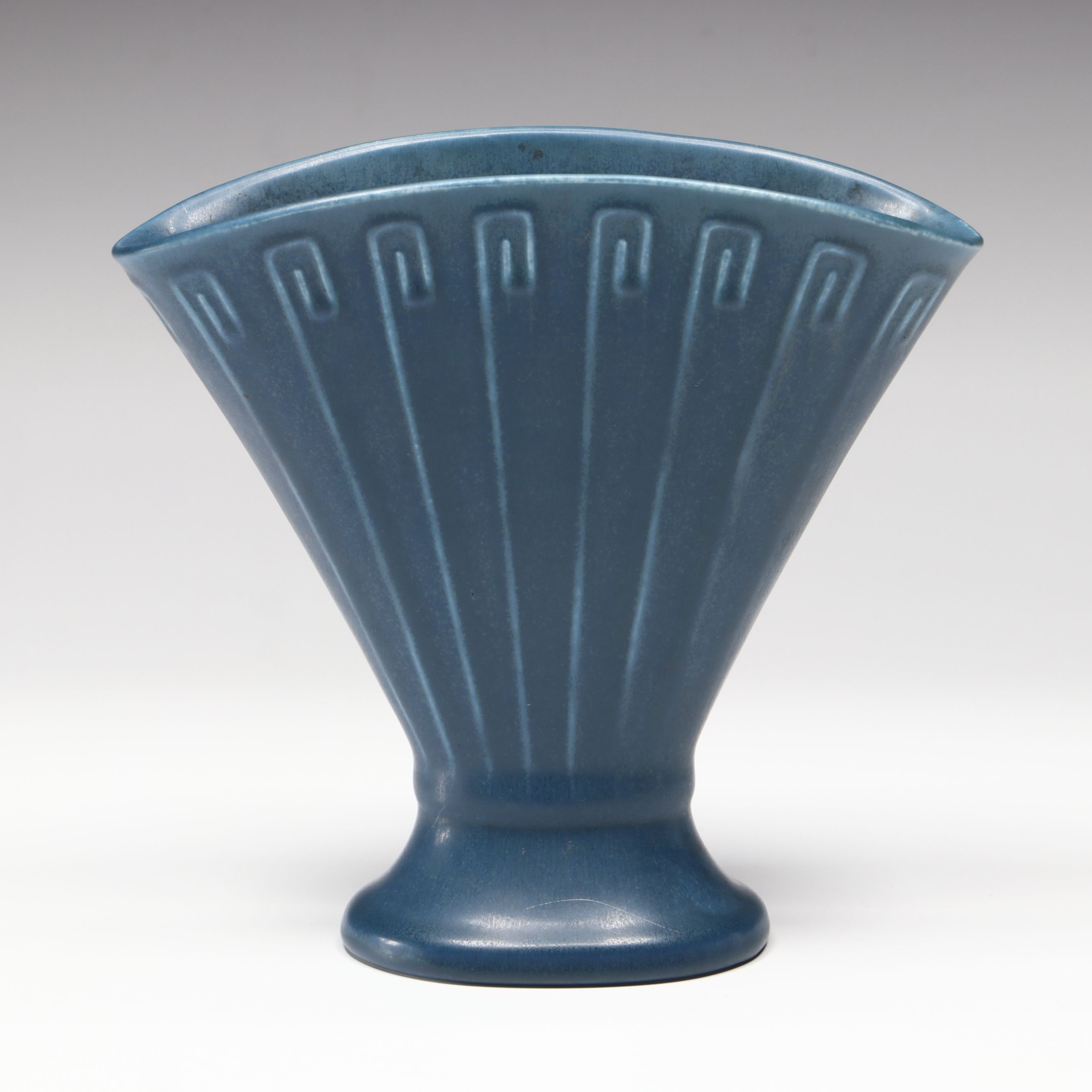 Rookwood Pottery Art Deco Blue Glaze Fan Vase, 1928