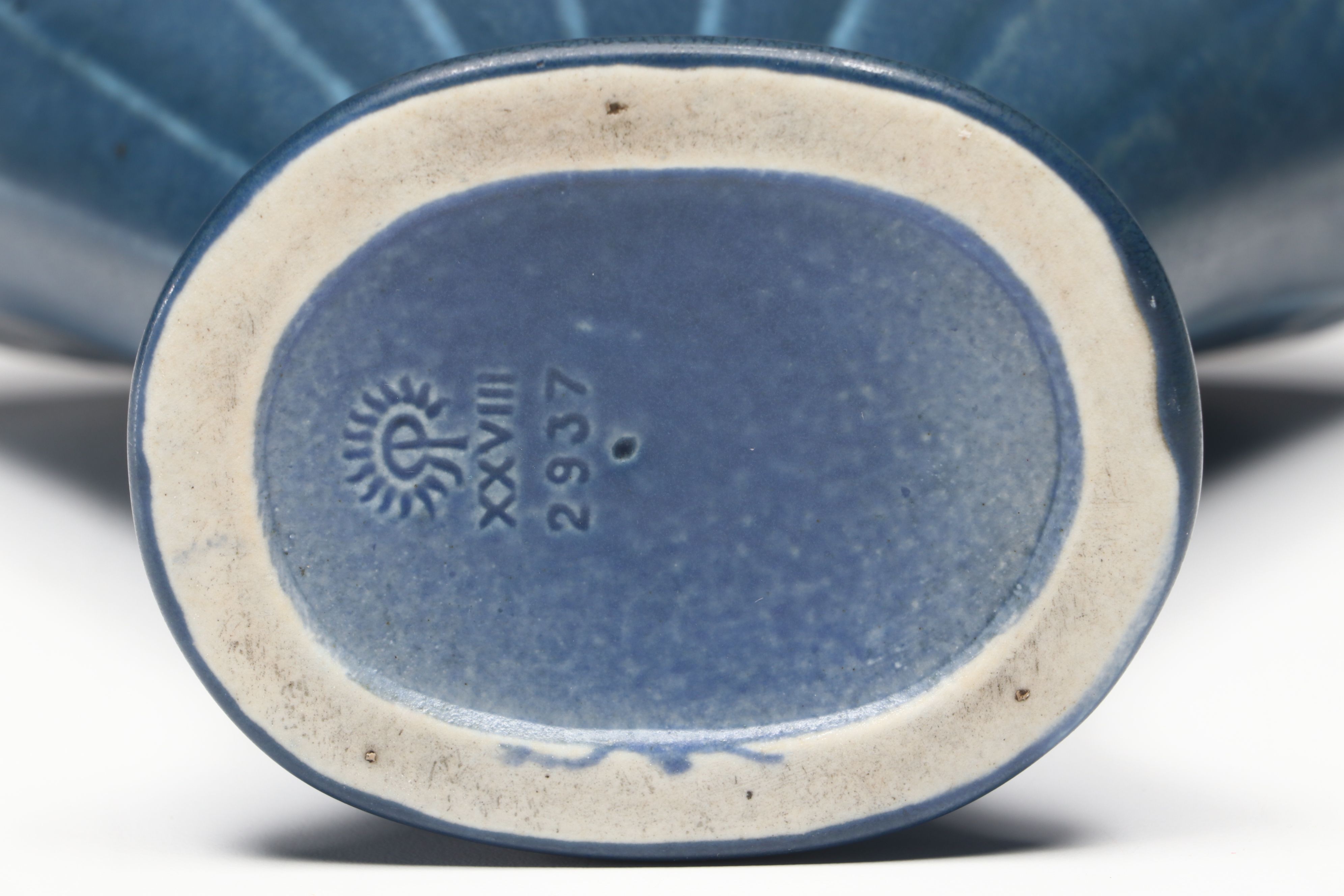 Rookwood Pottery Art Deco Blue Glaze Fan Vase, 1928