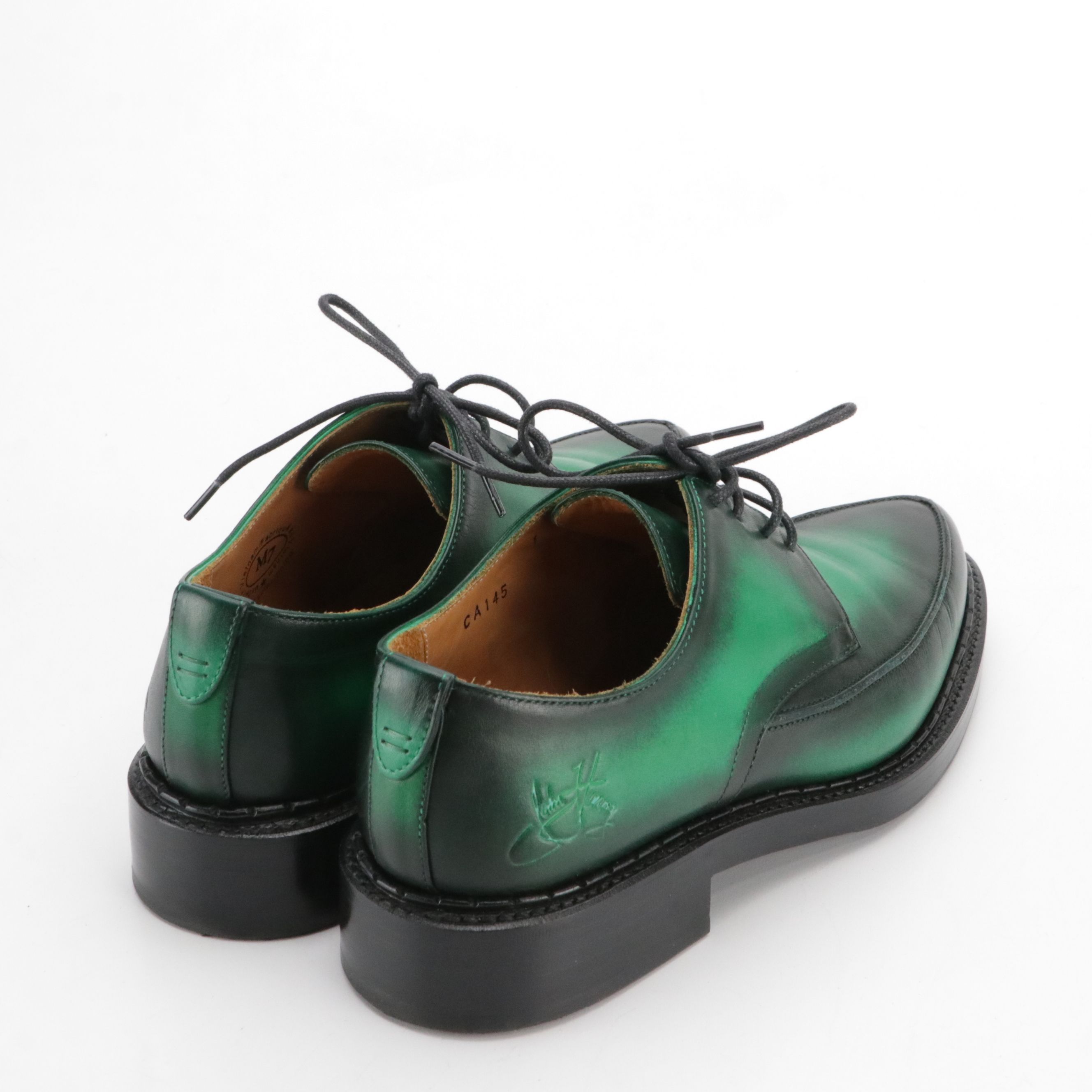 John Fluevog Moneymaker Derby Lace-Up Shoes in Green Leather