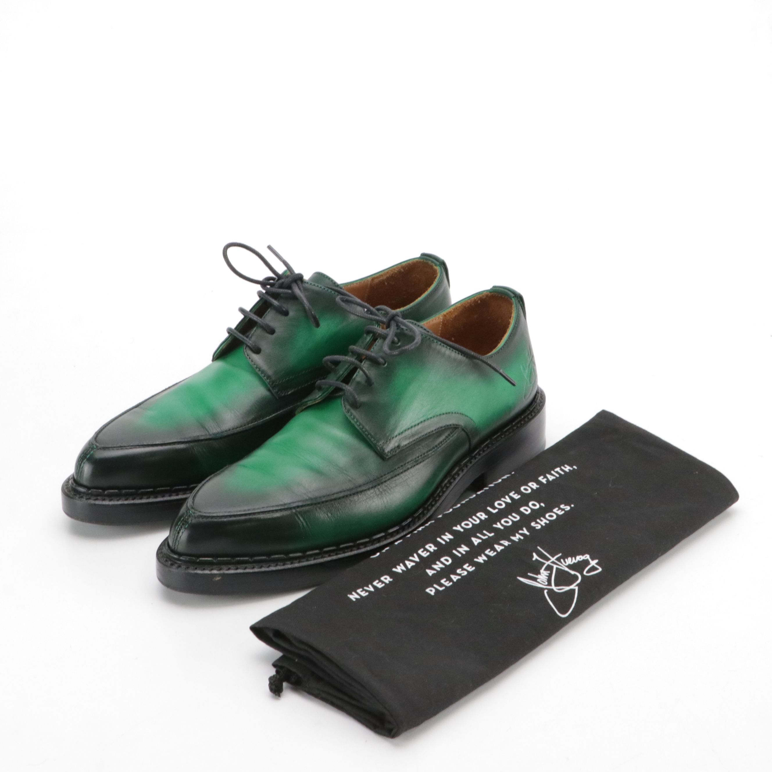 John Fluevog Moneymaker Derby Lace-Up Shoes in Green Leather