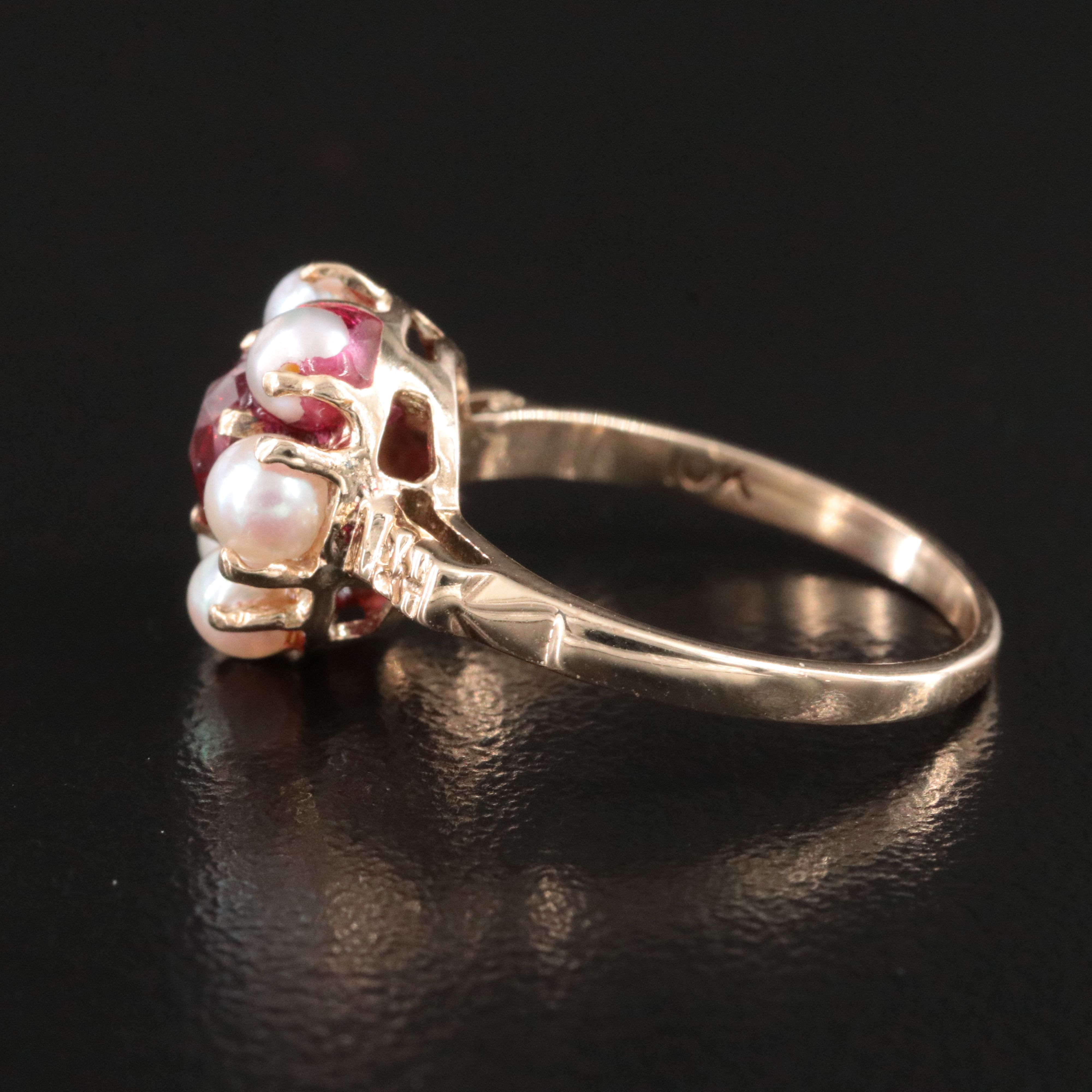 10K Garnet and Pearl Halo Ring