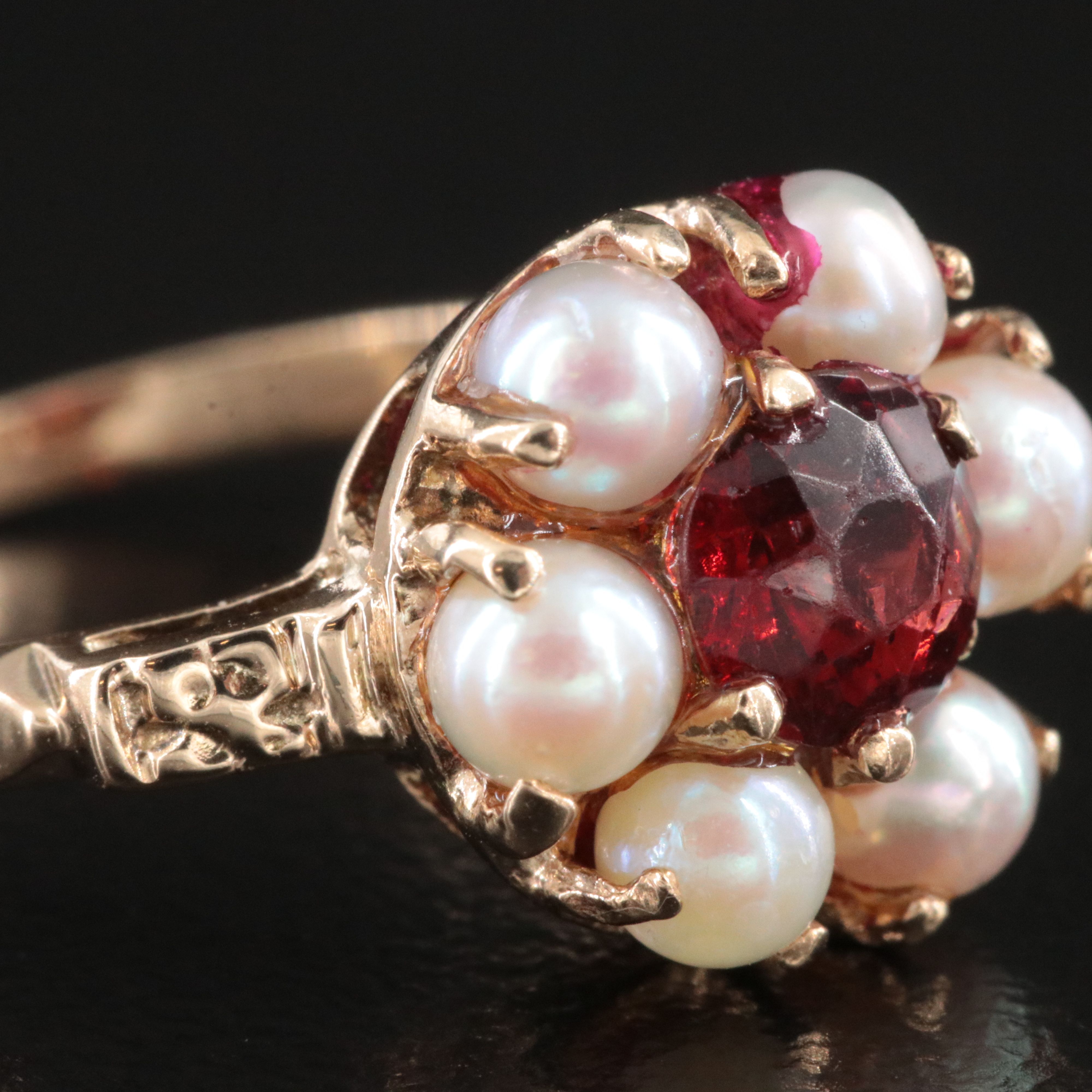 10K Garnet and Pearl Halo Ring