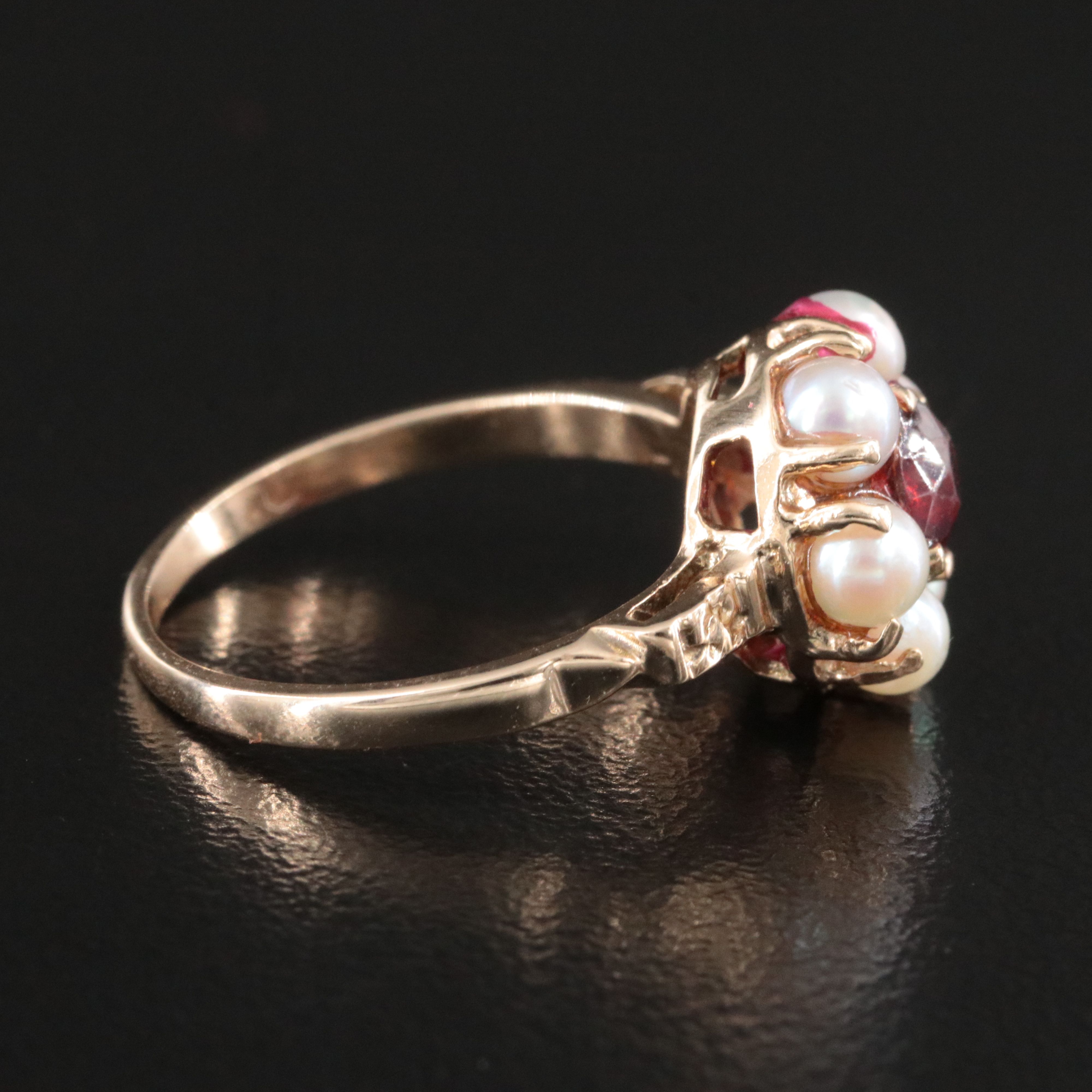 10K Garnet and Pearl Halo Ring