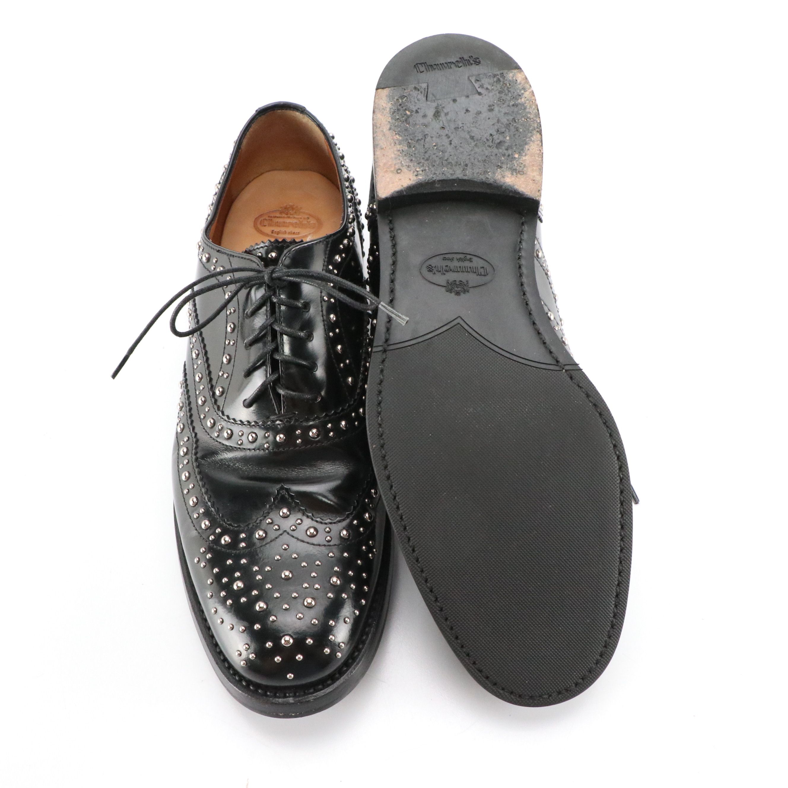 Church's Burwood Studded Brogue Lace Up Shoes in Black Patent Leather