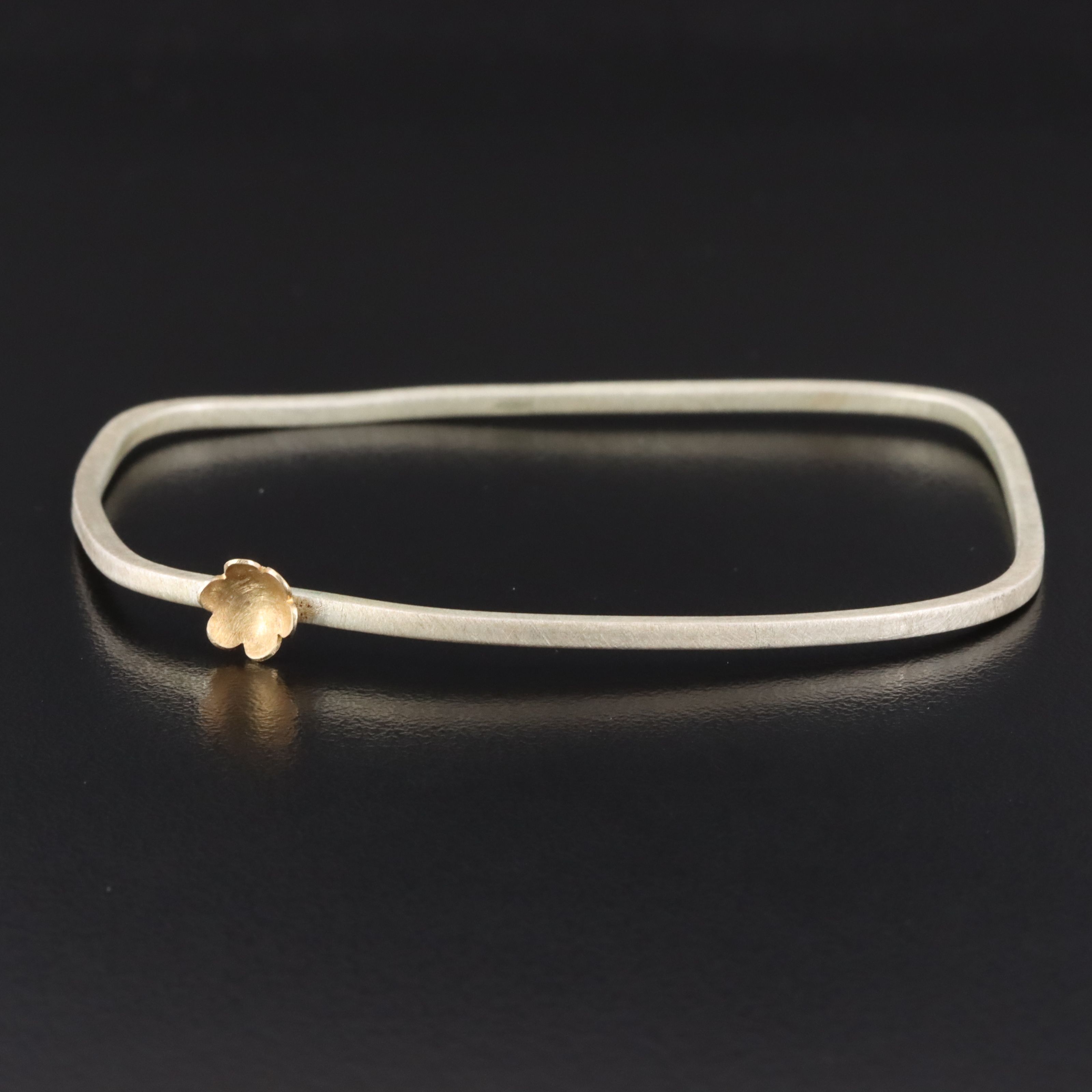 Artisan Sterling Bangle Bracelet with 18K Flower Accent