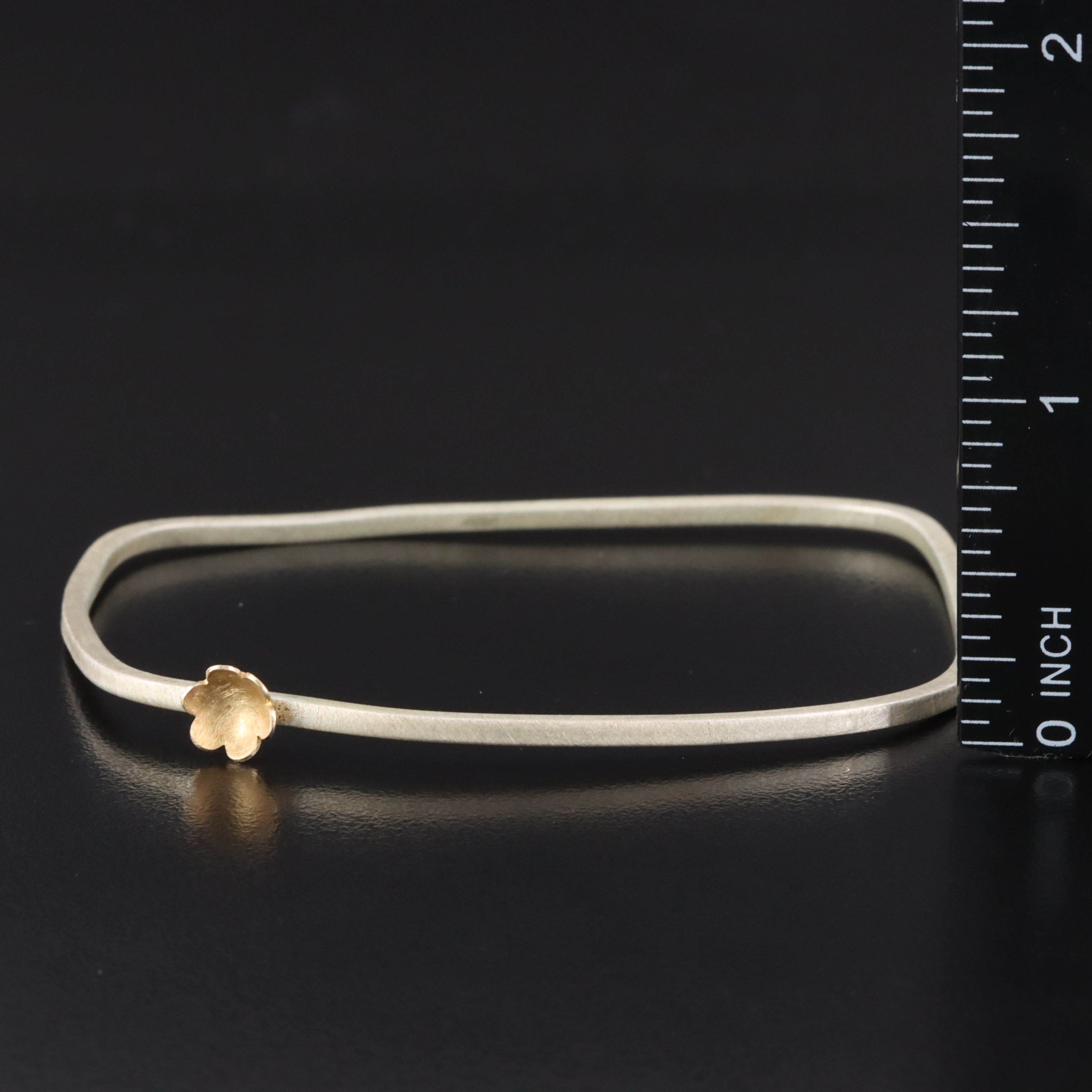 Artisan Sterling Bangle Bracelet with 18K Flower Accent