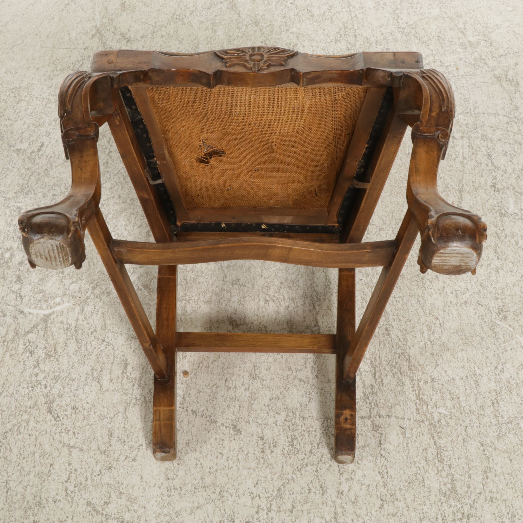Chippendale Style Carved Wood Side Chair with Leather Seat Cushion