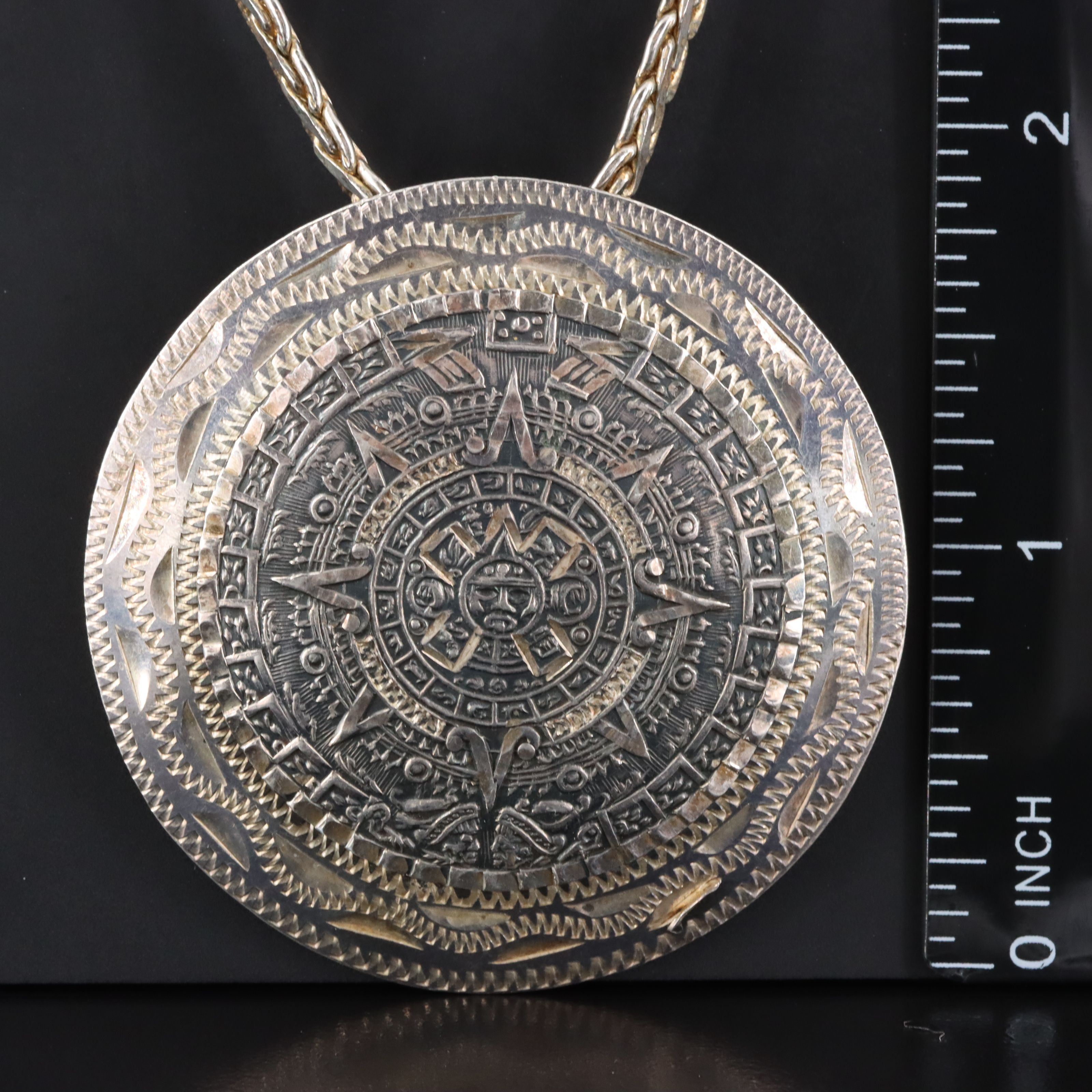 Sterling Aztec Calendar Converter Pendant Necklace