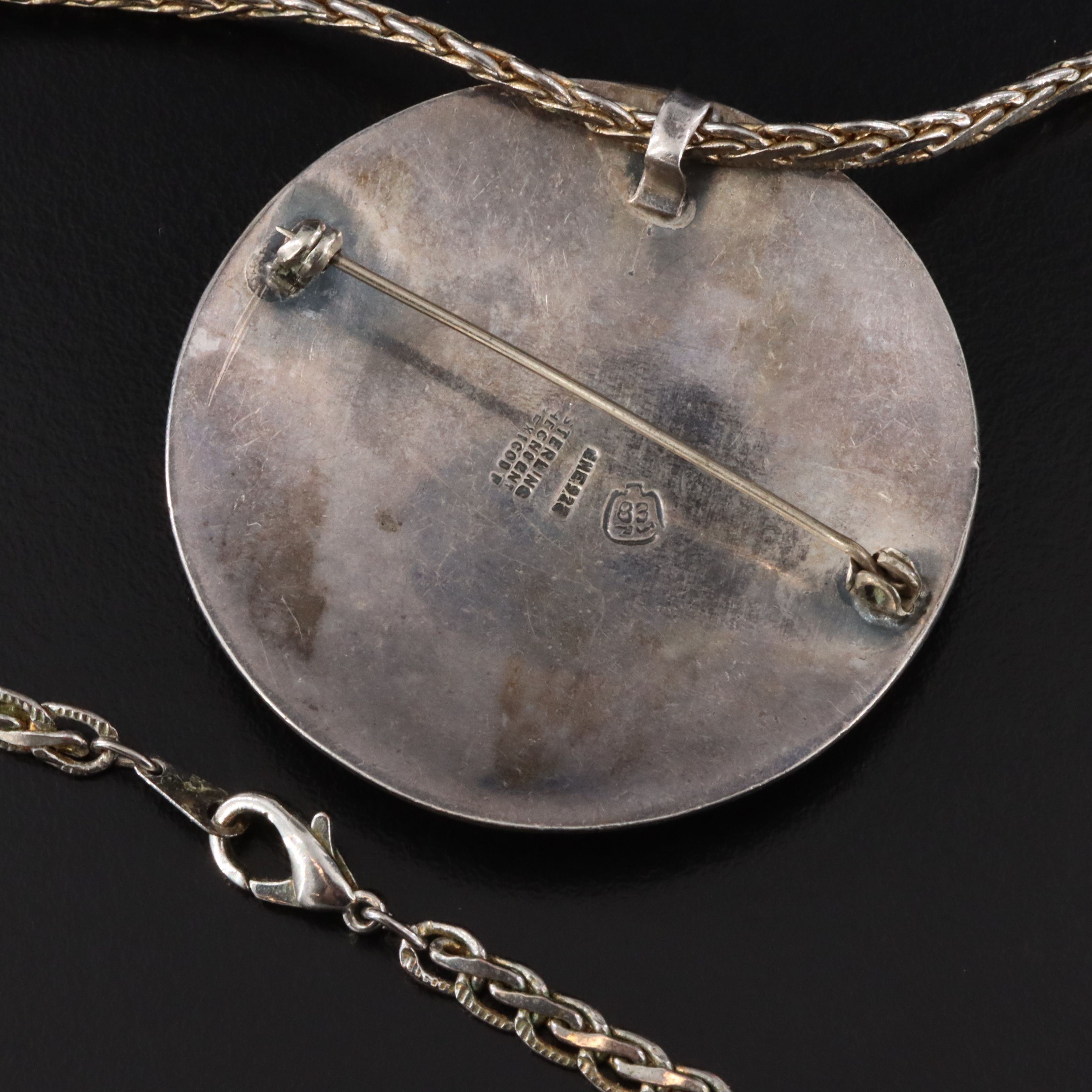 Sterling Aztec Calendar Converter Pendant Necklace