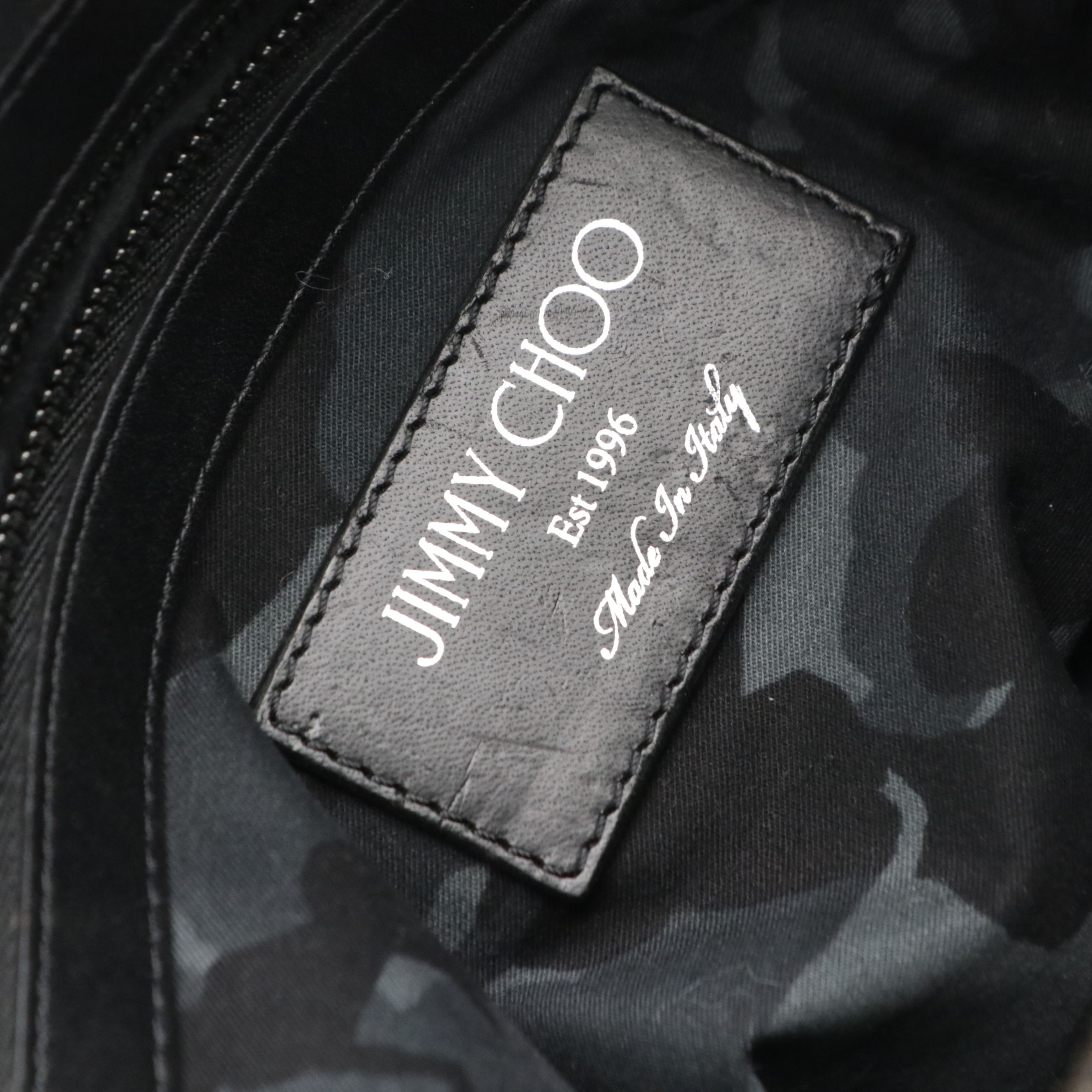 Jimmy Choo Derek Zip Clutch in Blue Star Embossed and Black Leather Trim