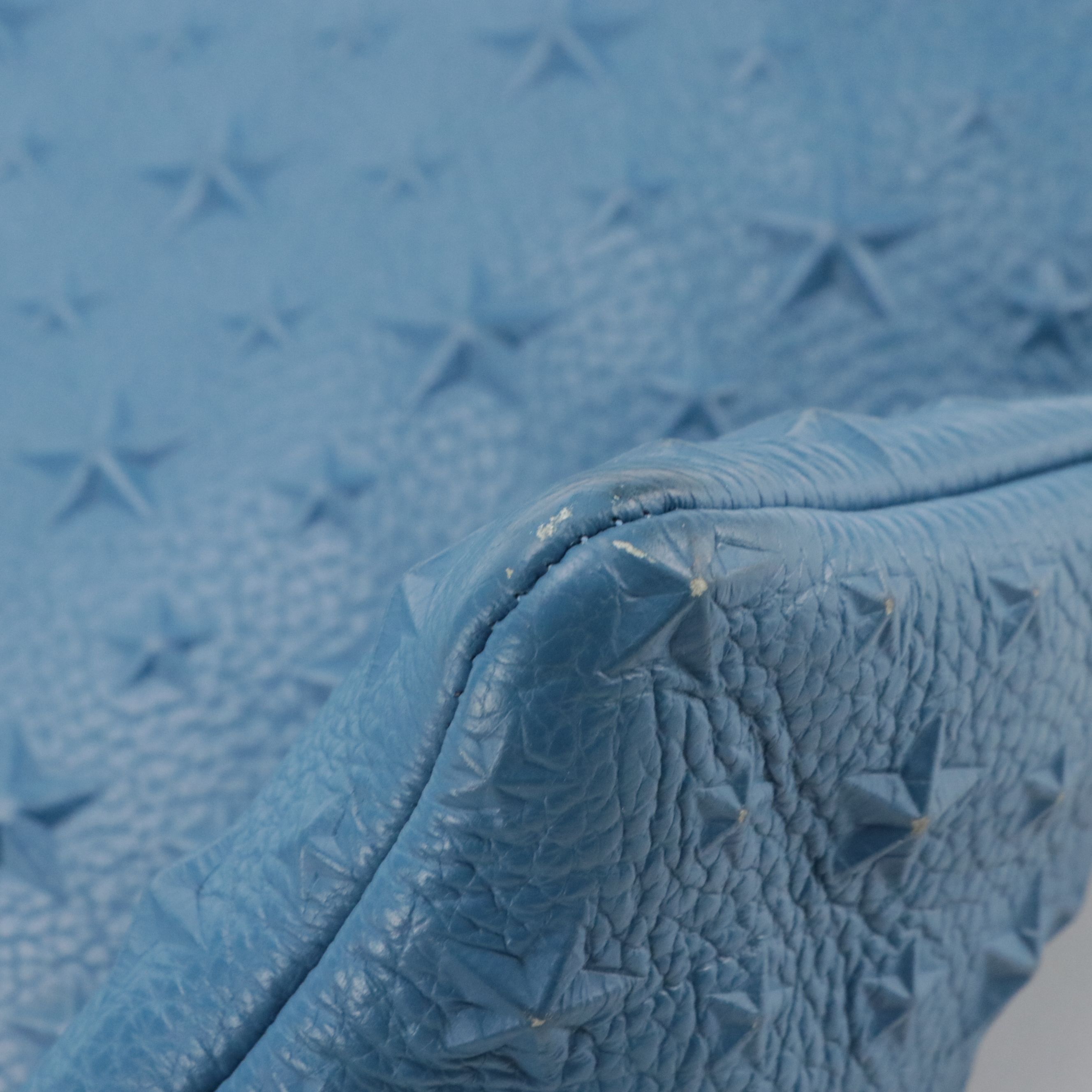 Jimmy Choo Derek Zip Clutch in Blue Star Embossed and Black Leather Trim