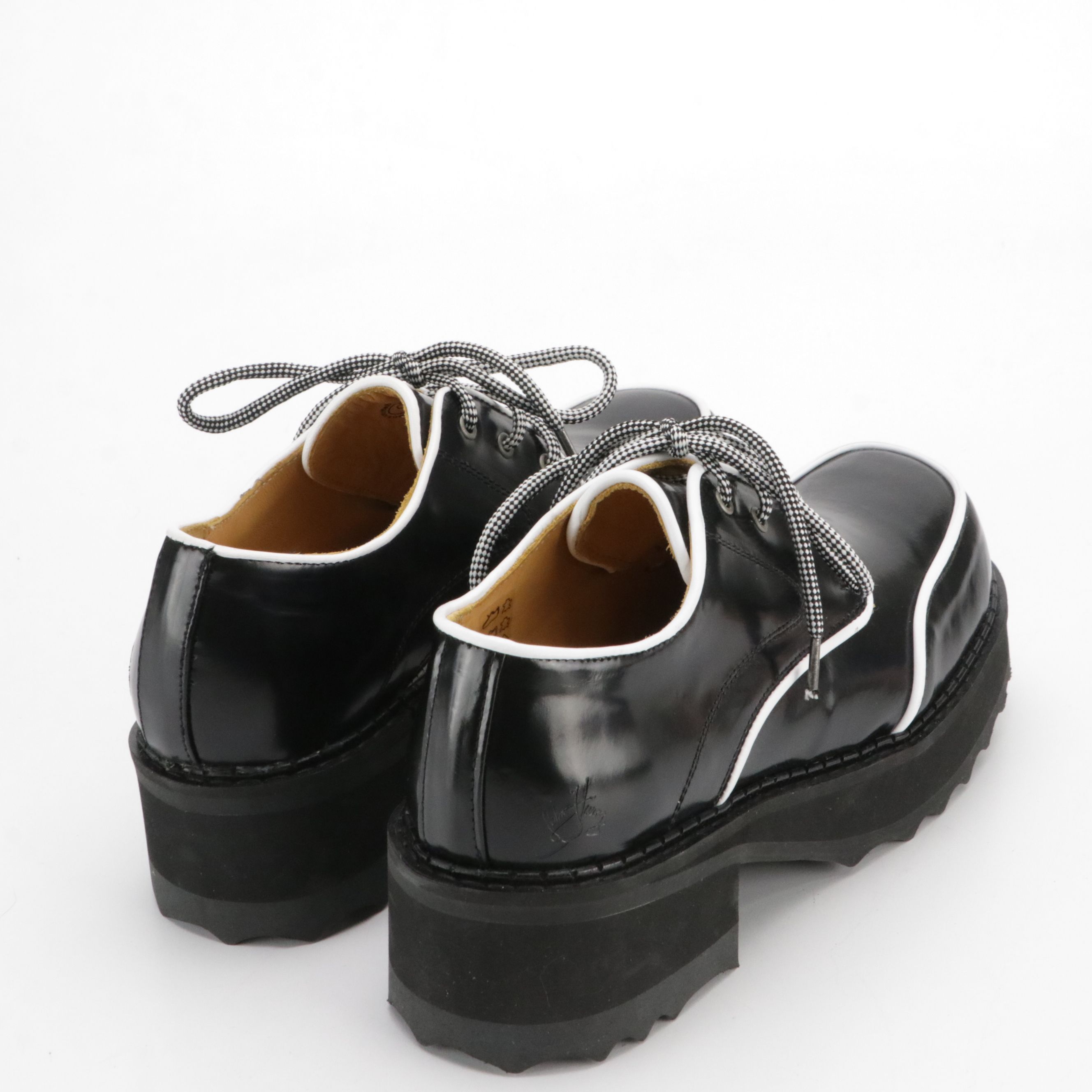 John Fluevog Yrsa Platform Shoes in Black and White Leather