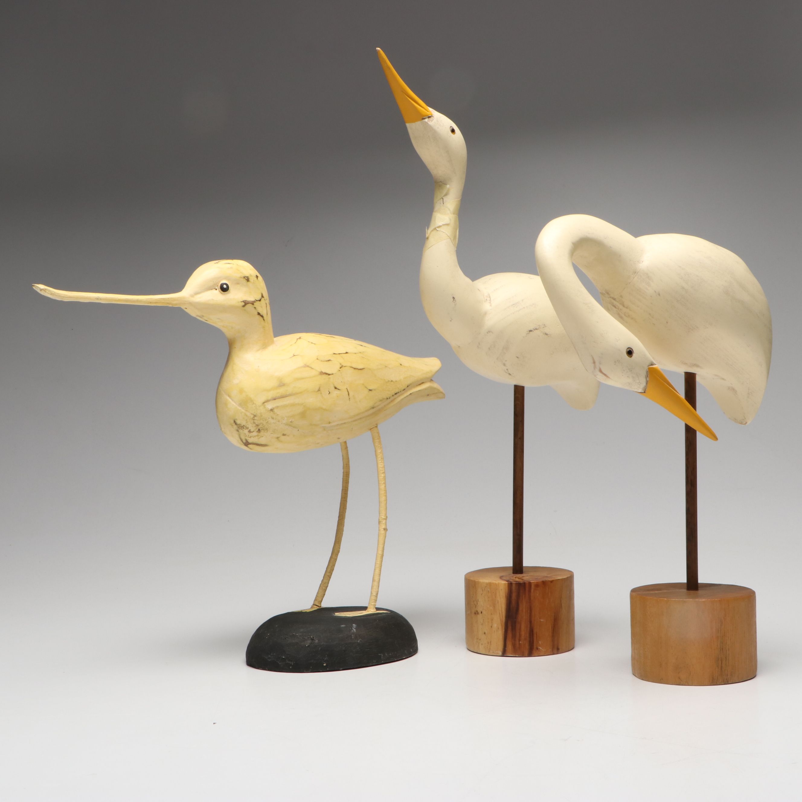 Hand-Painted Carved Wood Avocet and More Shorebird Sculptures