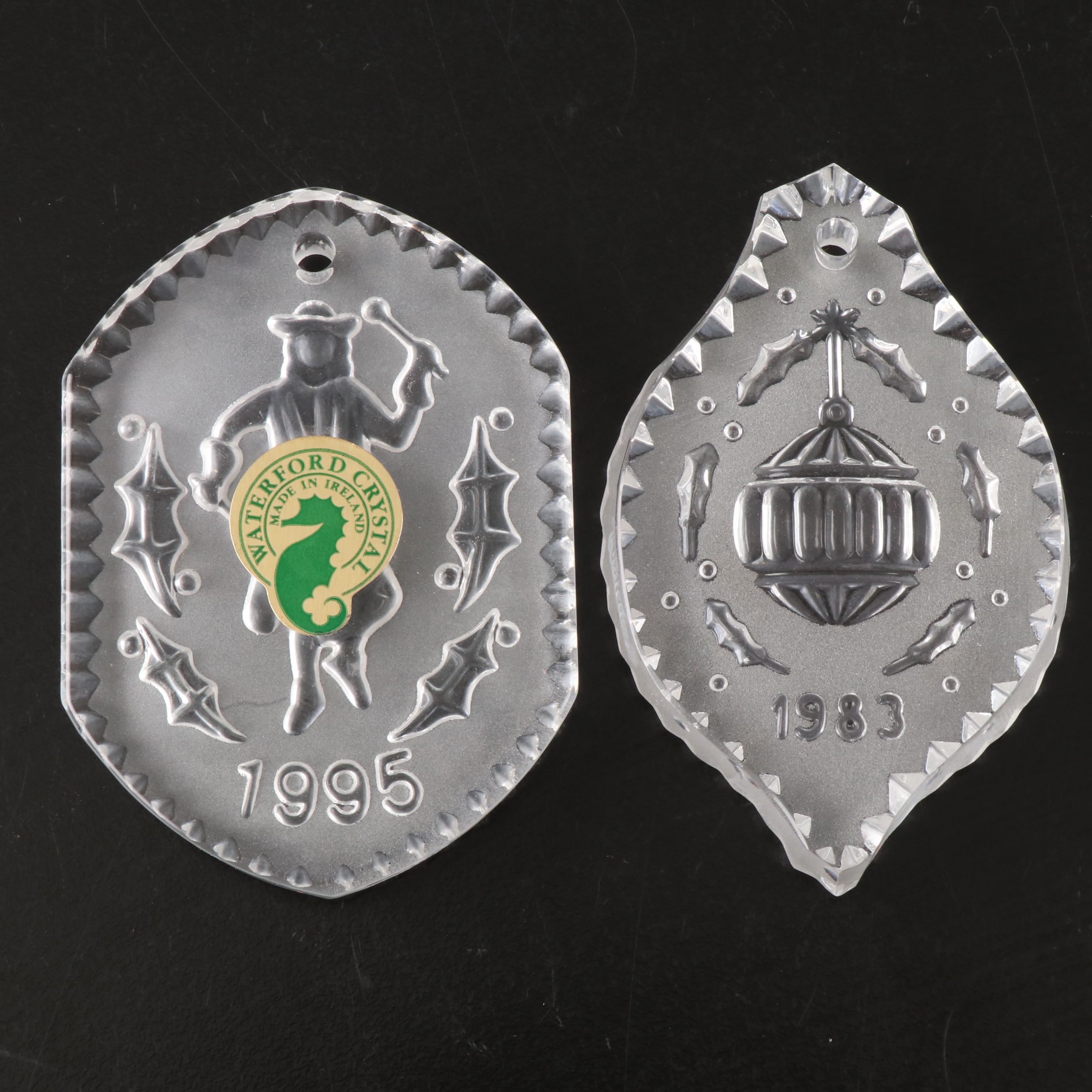 Waterford Crystal "Christmas Holly" and "12 Drummers Drumming" Annual Ornaments