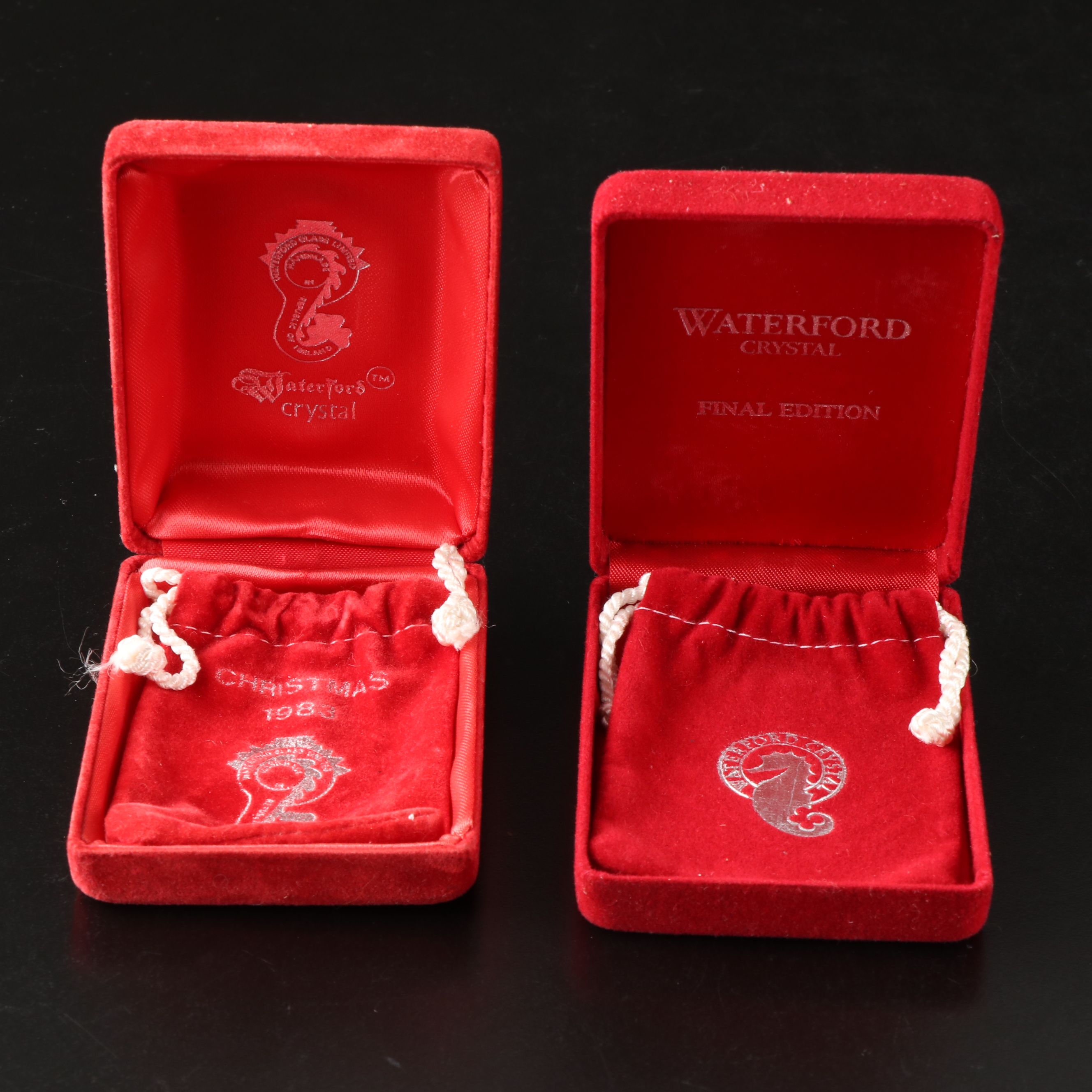 Waterford Crystal "Christmas Holly" and "12 Drummers Drumming" Annual Ornaments