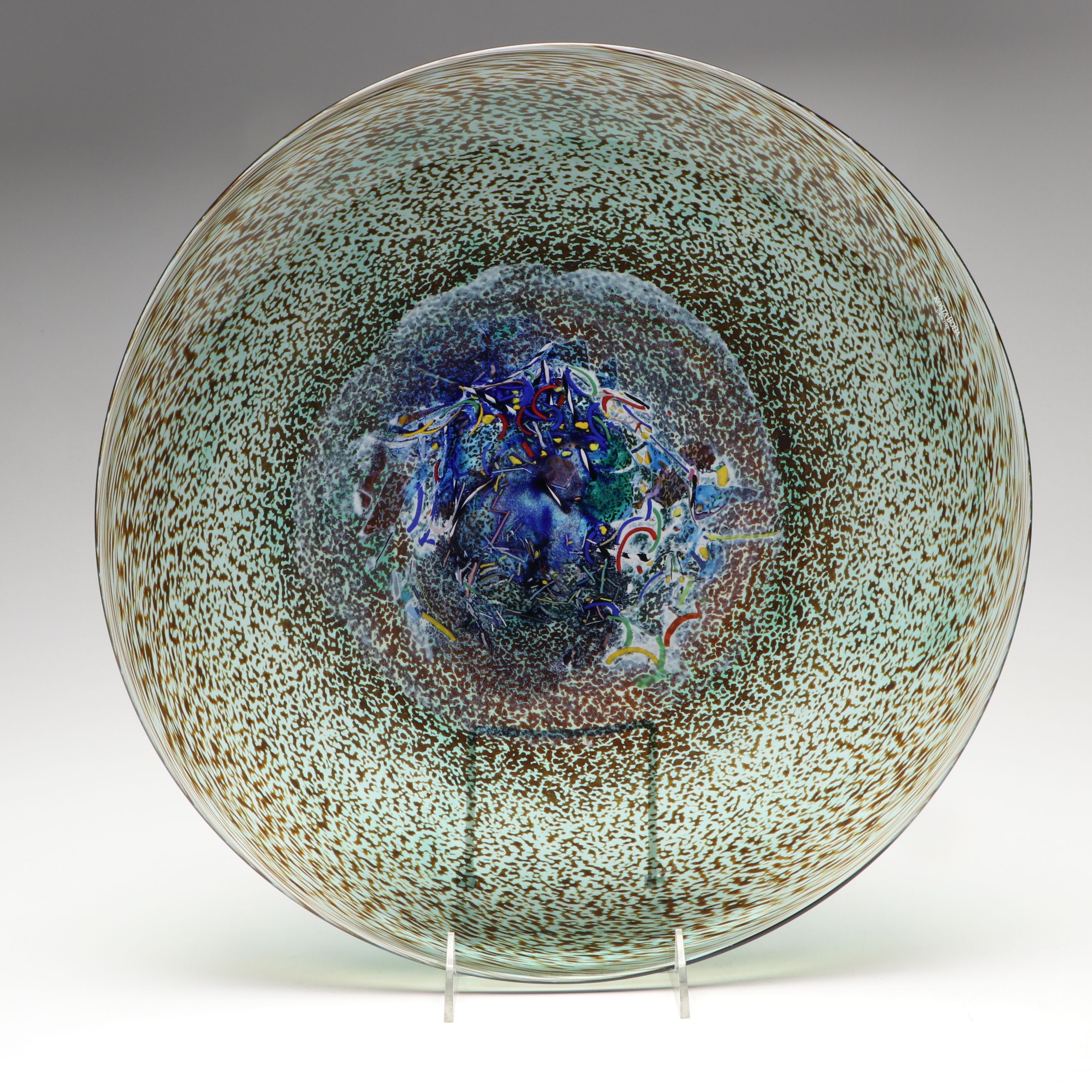 Bertil Vallien for Kosta Boda "Meteor" Footed Art Glass Charger, Late 20th C.