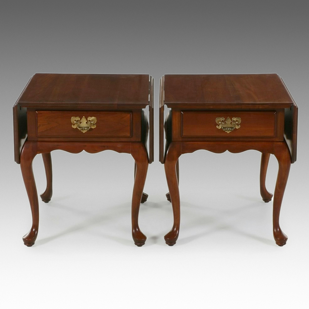 Pair of Harden Solid Cherry Queen Anne Style Drop-Leaf End Tables