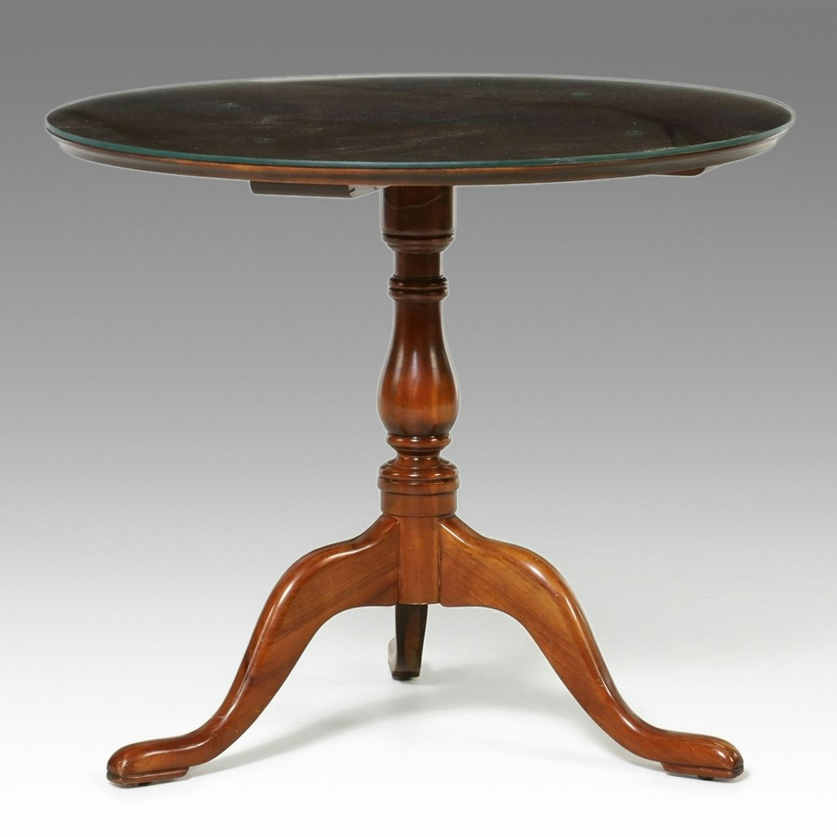 Harden Solid Cherry Pedestal Side Table with Glass Top, 20th Century