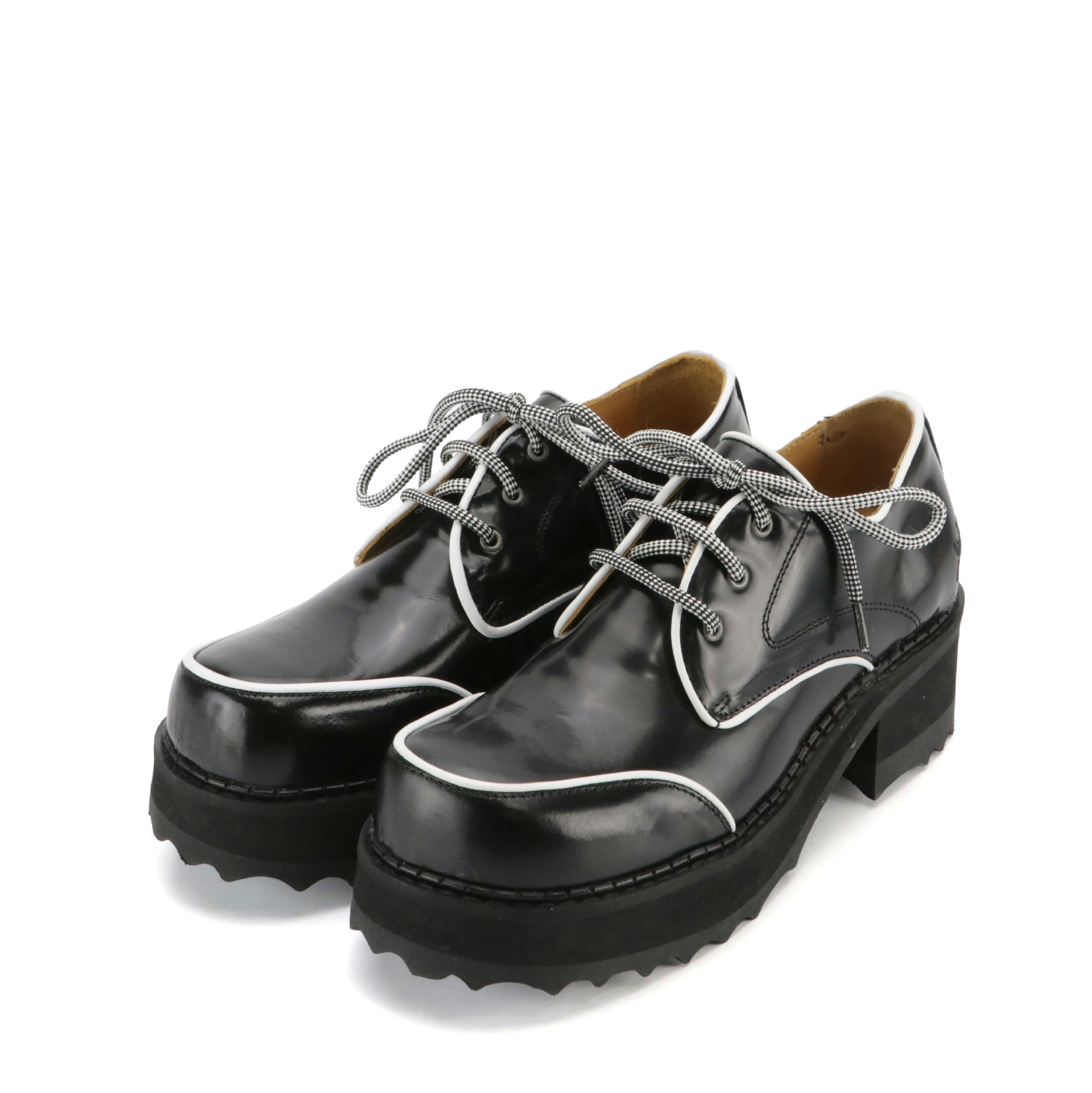 John Fluevog Yrsa Platform Shoes in Black and White Leather
