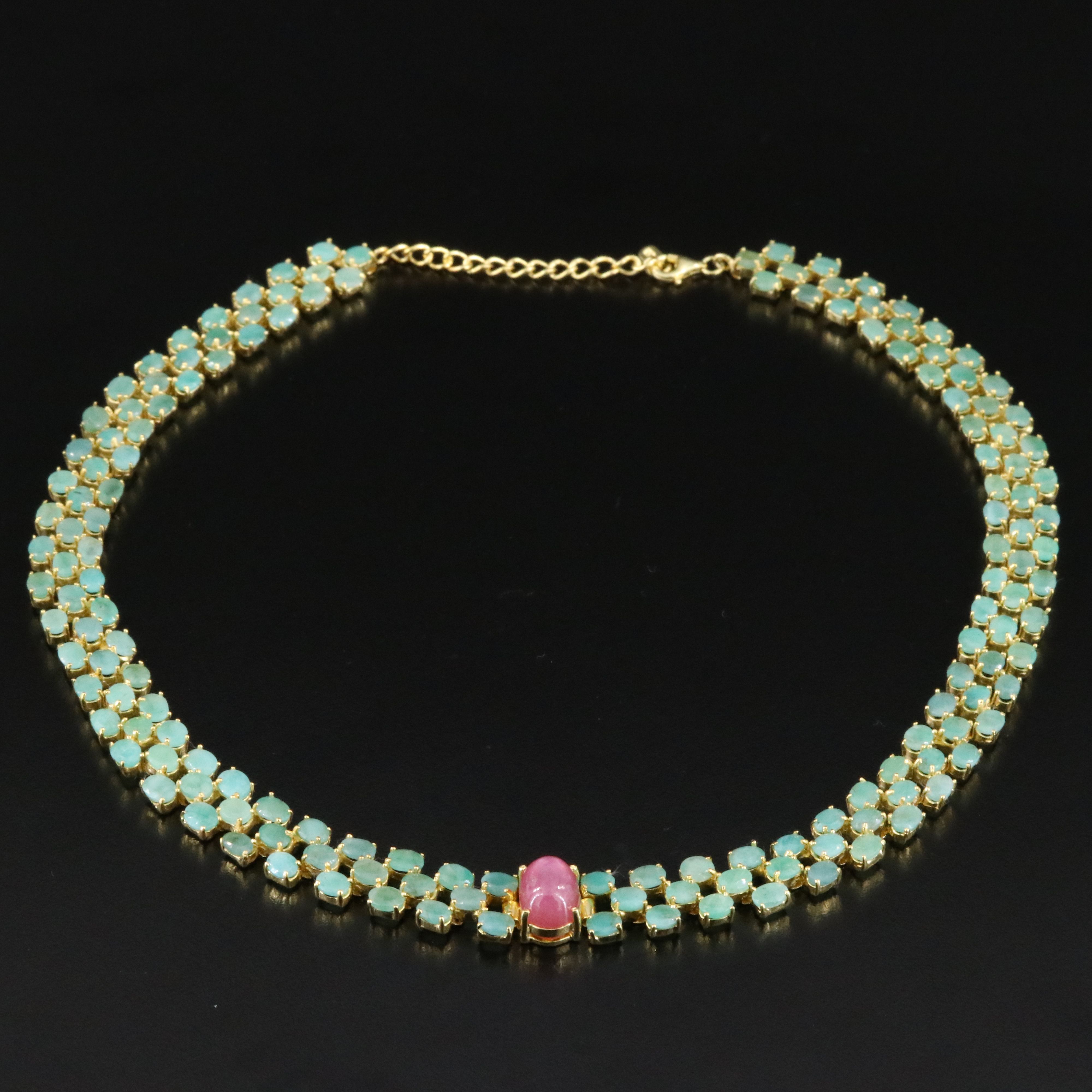 Sterling Filled Corundum and Emerald Necklace